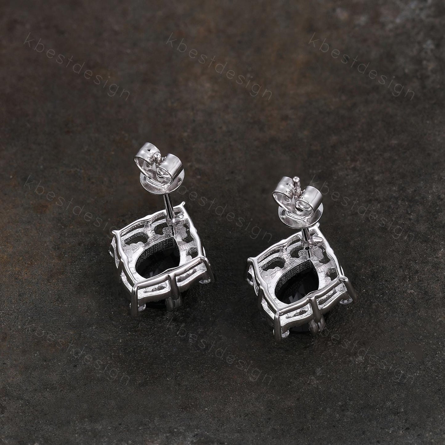 Black ritulated quartz earrings women sterling silver earring studs pear cut earrings vintage quartz studs antique anniversary gift for her