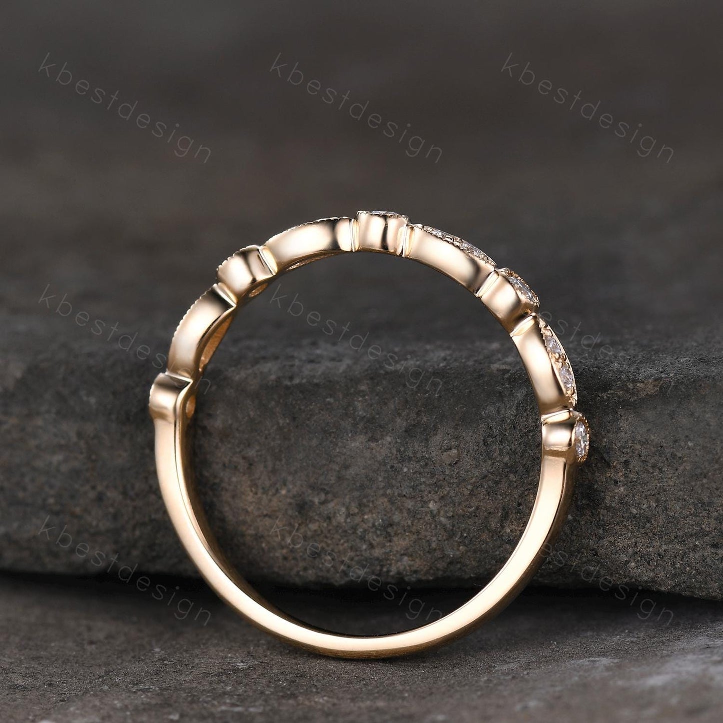 Dainty Moissanite wedding band women art deco half eternity band 14k solid gold wedding band Unique Stacking Matching anniversary ring gift