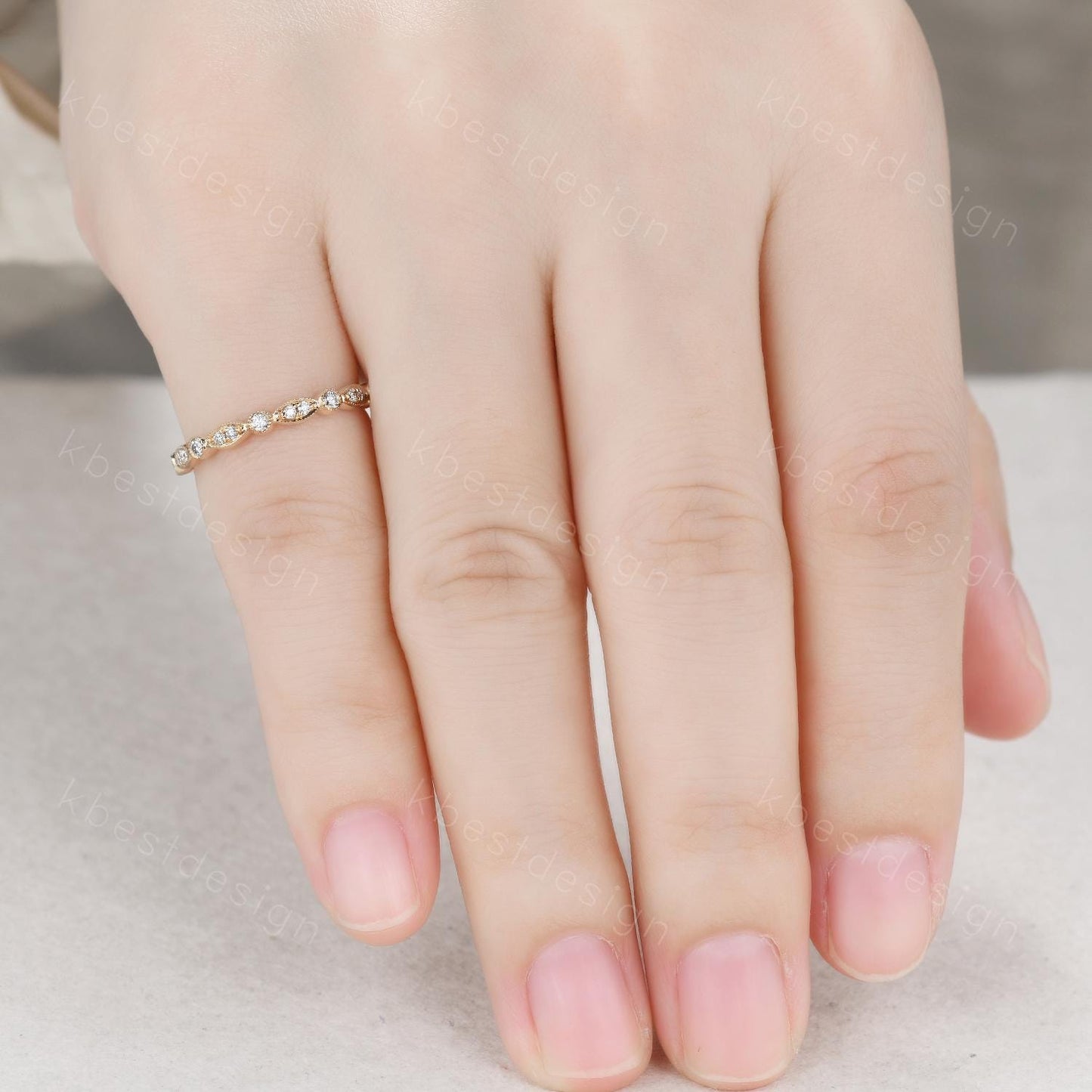 Dainty Moissanite wedding band women art deco half eternity band 14k solid gold wedding band Unique Stacking Matching anniversary ring gift