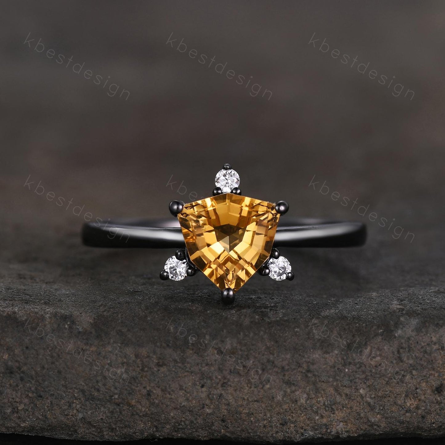 Irregular Cirtine Engagement Ring Gothic Black Gold Ring Unique Trillion Cut Citrine Ring Yellow Gemstone Solitaire Ring Promise Ring