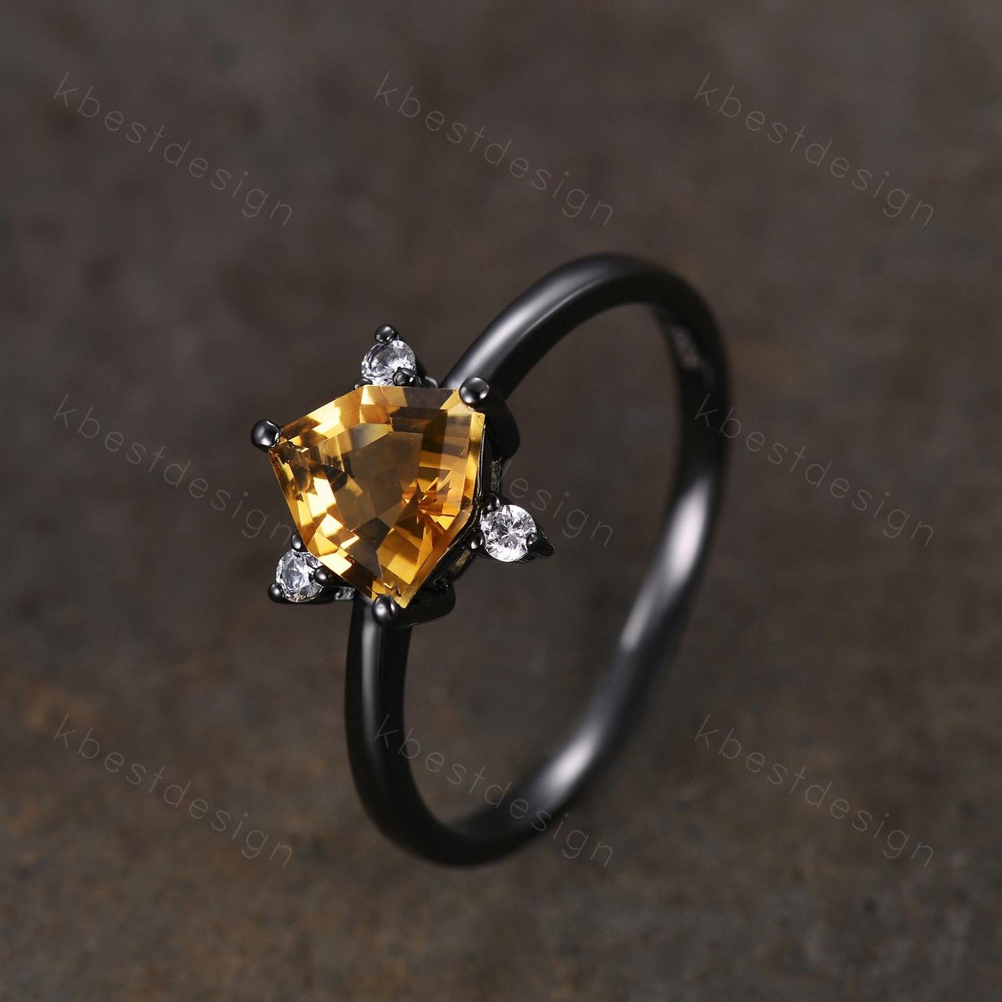 Irregular Cirtine Engagement Ring Gothic Black Gold Ring Unique Trillion Cut Citrine Ring Yellow Gemstone Solitaire Ring Promise Ring