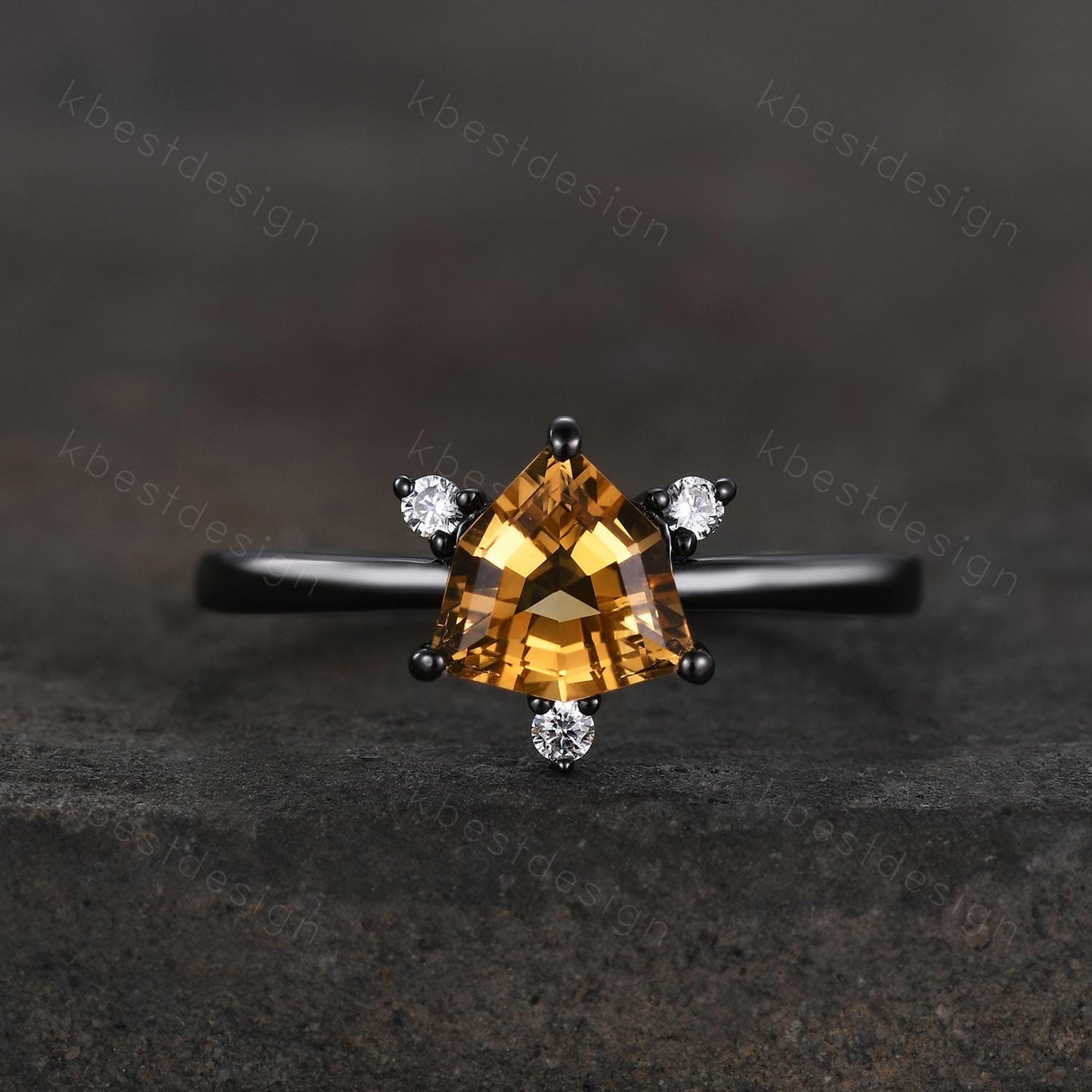 Irregular Cirtine Engagement Ring Gothic Black Gold Ring Unique Trillion Cut Citrine Ring Yellow Gemstone Solitaire Ring Promise Ring
