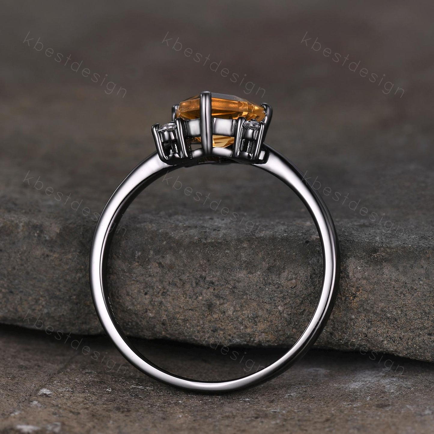 Irregular Cirtine Engagement Ring Gothic Black Gold Ring Unique Trillion Cut Citrine Ring Yellow Gemstone Solitaire Ring Promise Ring
