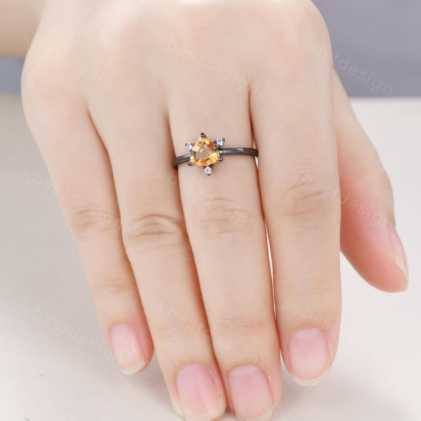 Irregular Cirtine Engagement Ring Gothic Black Gold Ring Unique Trillion Cut Citrine Ring Yellow Gemstone Solitaire Ring Promise Ring