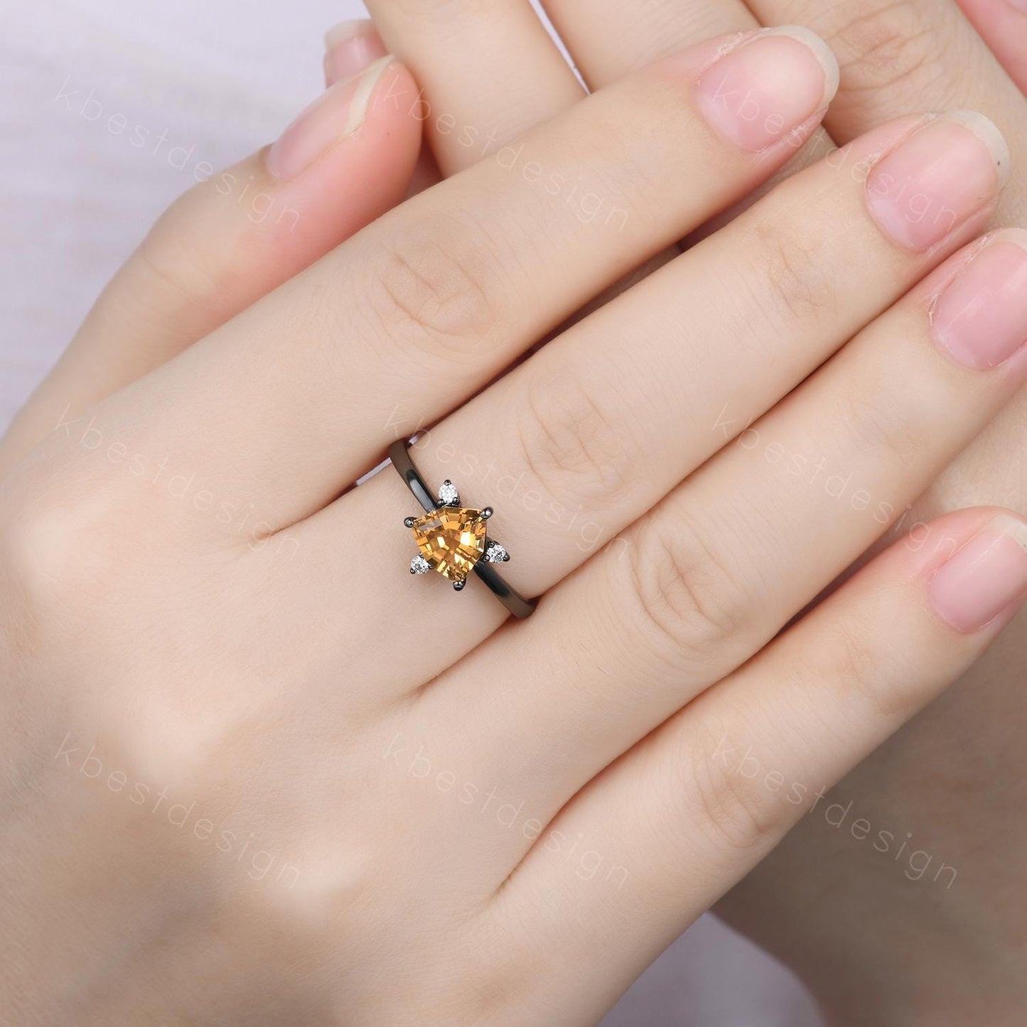 Irregular Cirtine Engagement Ring Gothic Black Gold Ring Unique Trillion Cut Citrine Ring Yellow Gemstone Solitaire Ring Promise Ring