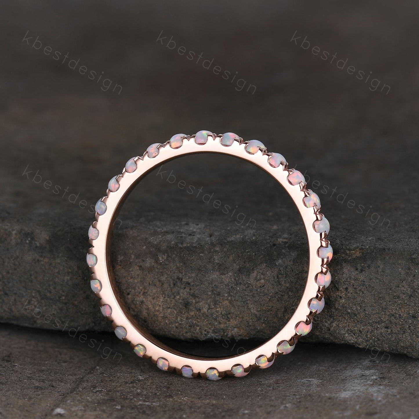 2mm Opal Wedding Band, Full Eternity Wedding Band, Unique Matching Stacking Band, Rose Gold October Birthstone Band, Anniversary Gift