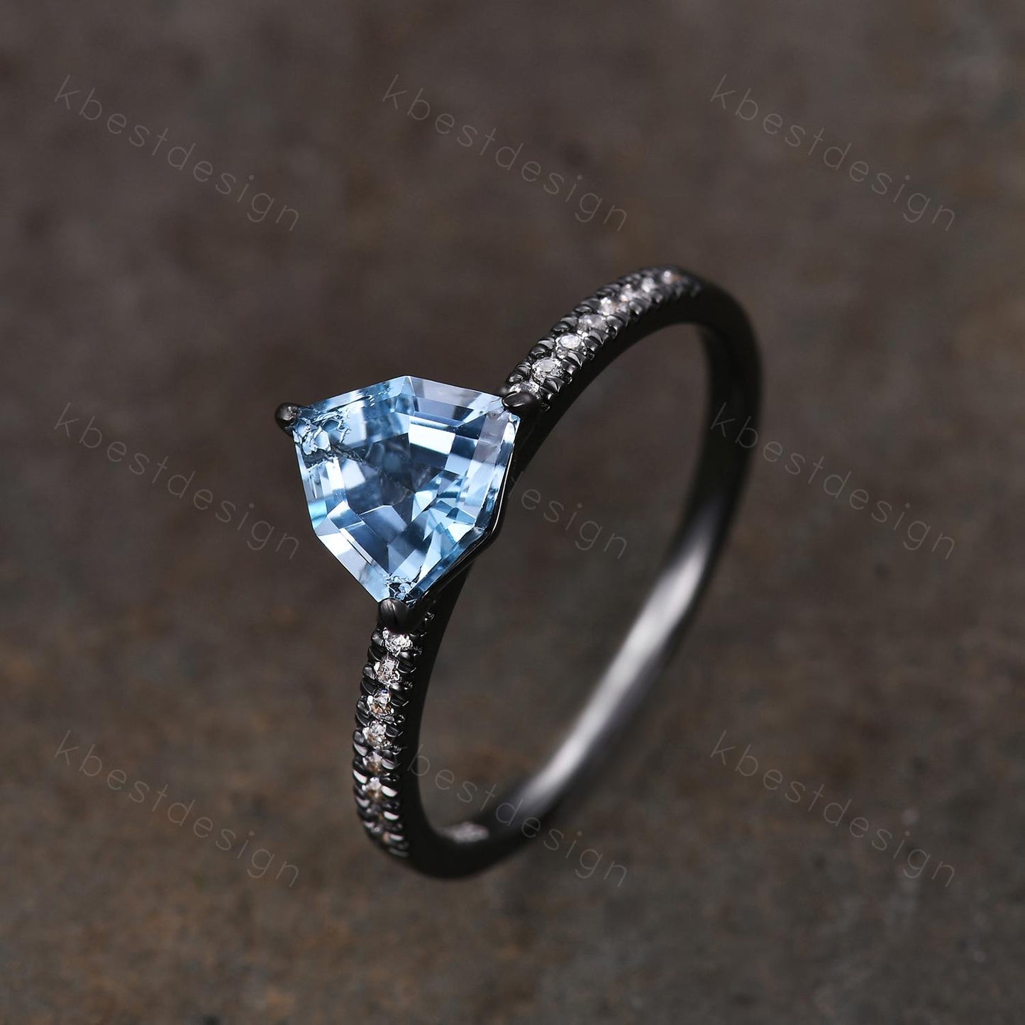 7mm Trillion cut Blue Topaz Ring Gothic Black Gold Ring Unique Irregular Engagement Ring December Gemstone Solitaire Ring Promise Ring