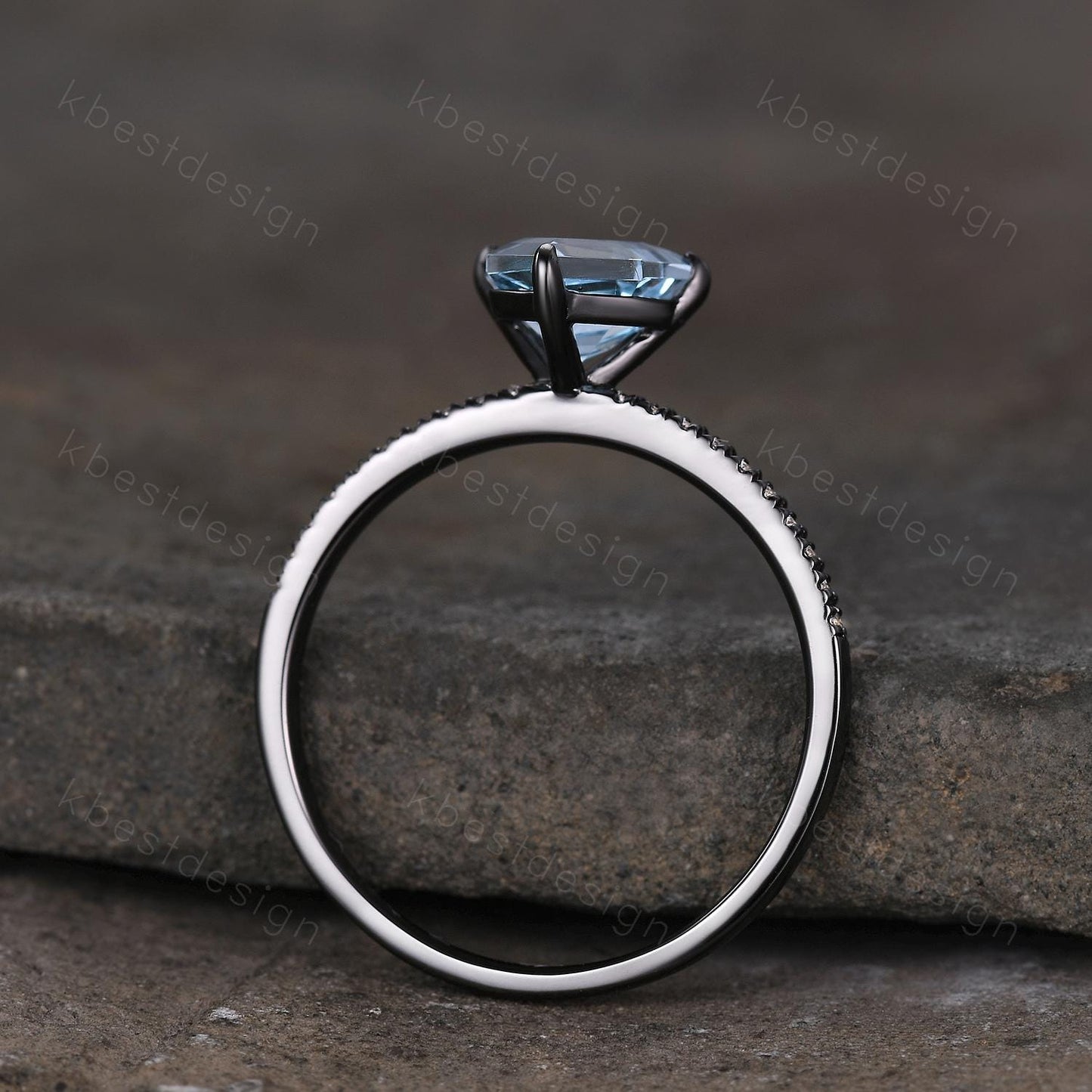7mm Trillion cut Blue Topaz Ring Gothic Black Gold Ring Unique Irregular Engagement Ring December Gemstone Solitaire Ring Promise Ring