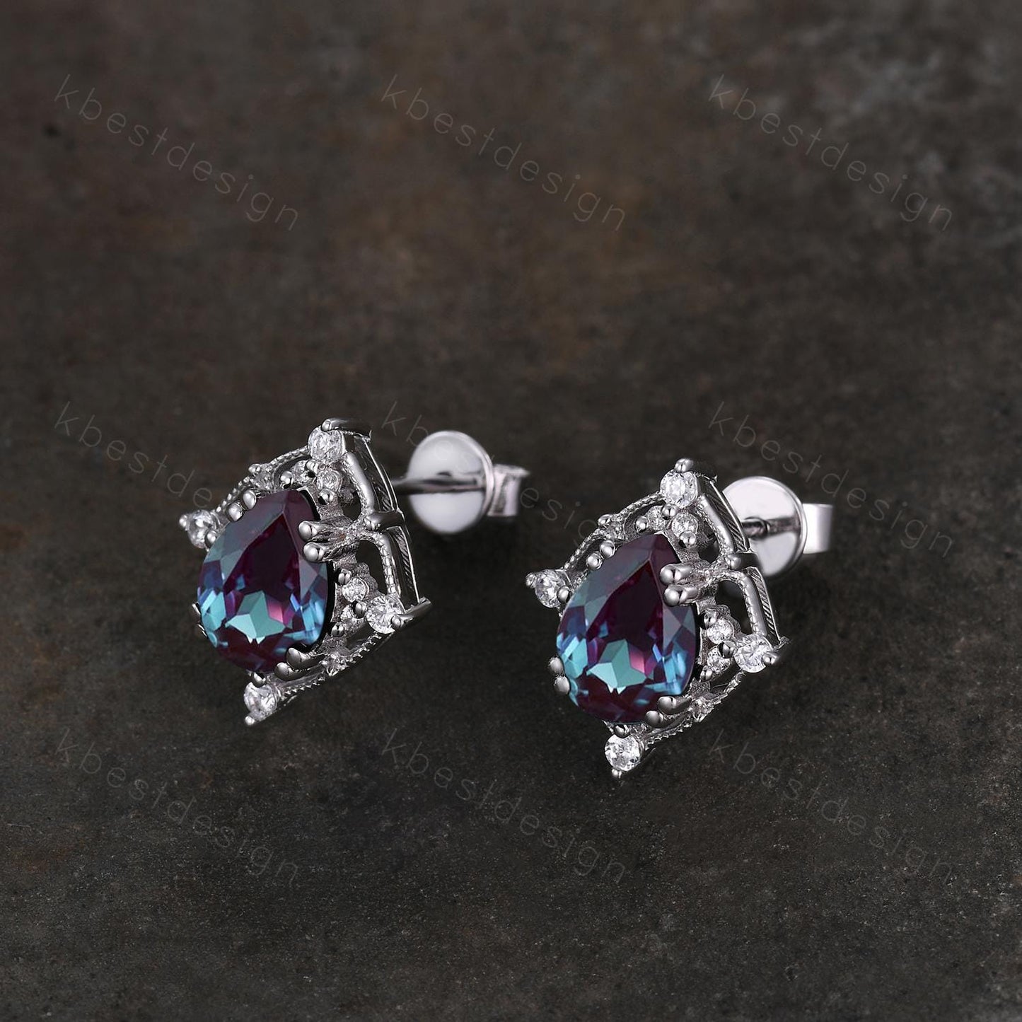 Vintage alexandrite earrings sterling silver earring studs pear cut earrings vintage women studs antique June birthstone gift for her