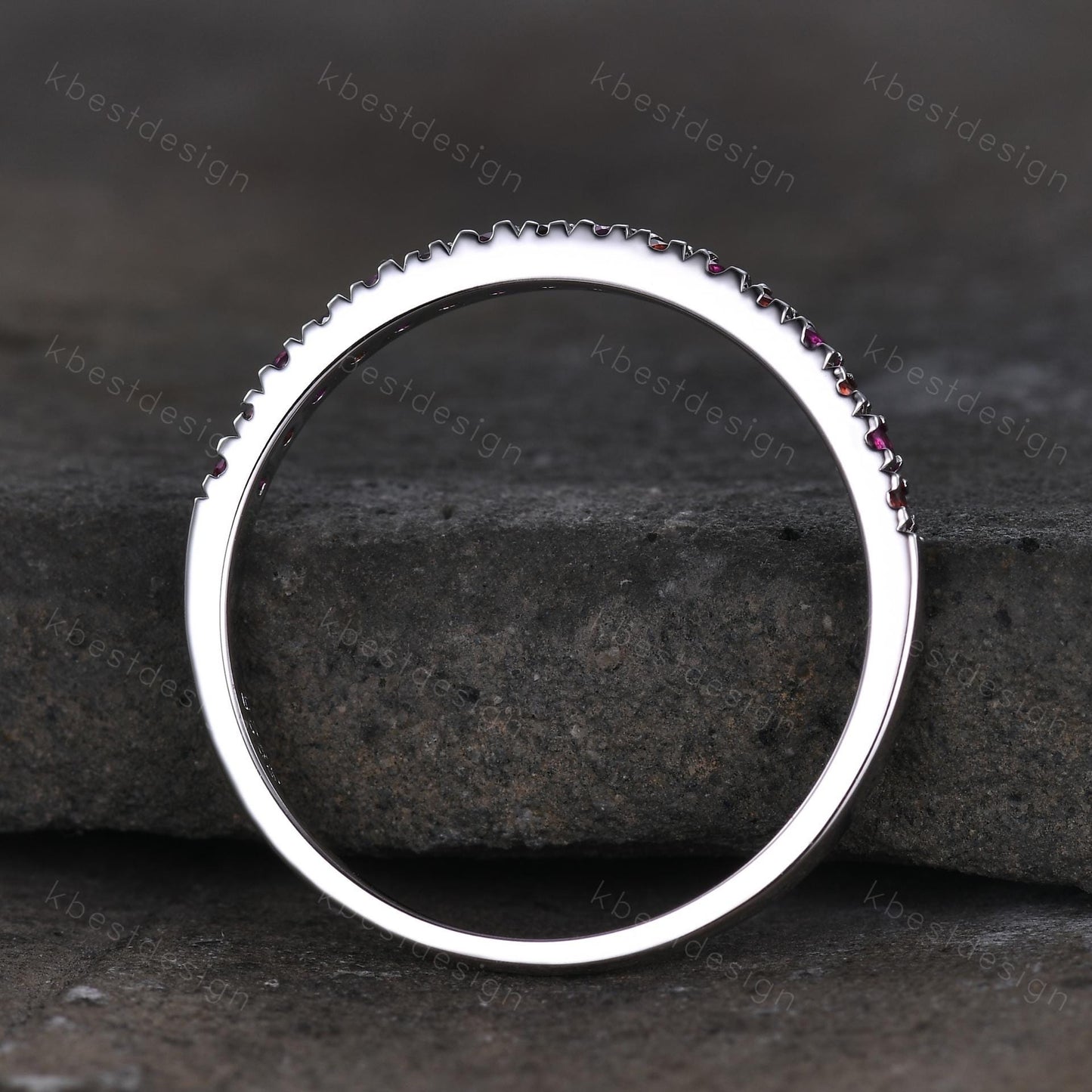 Garnet and Ruby Wedding Ring, Half Eternity Band, Garnet Wedding Ring, Two Birthstone Ring, Gemstone Band, Anniversary Ring