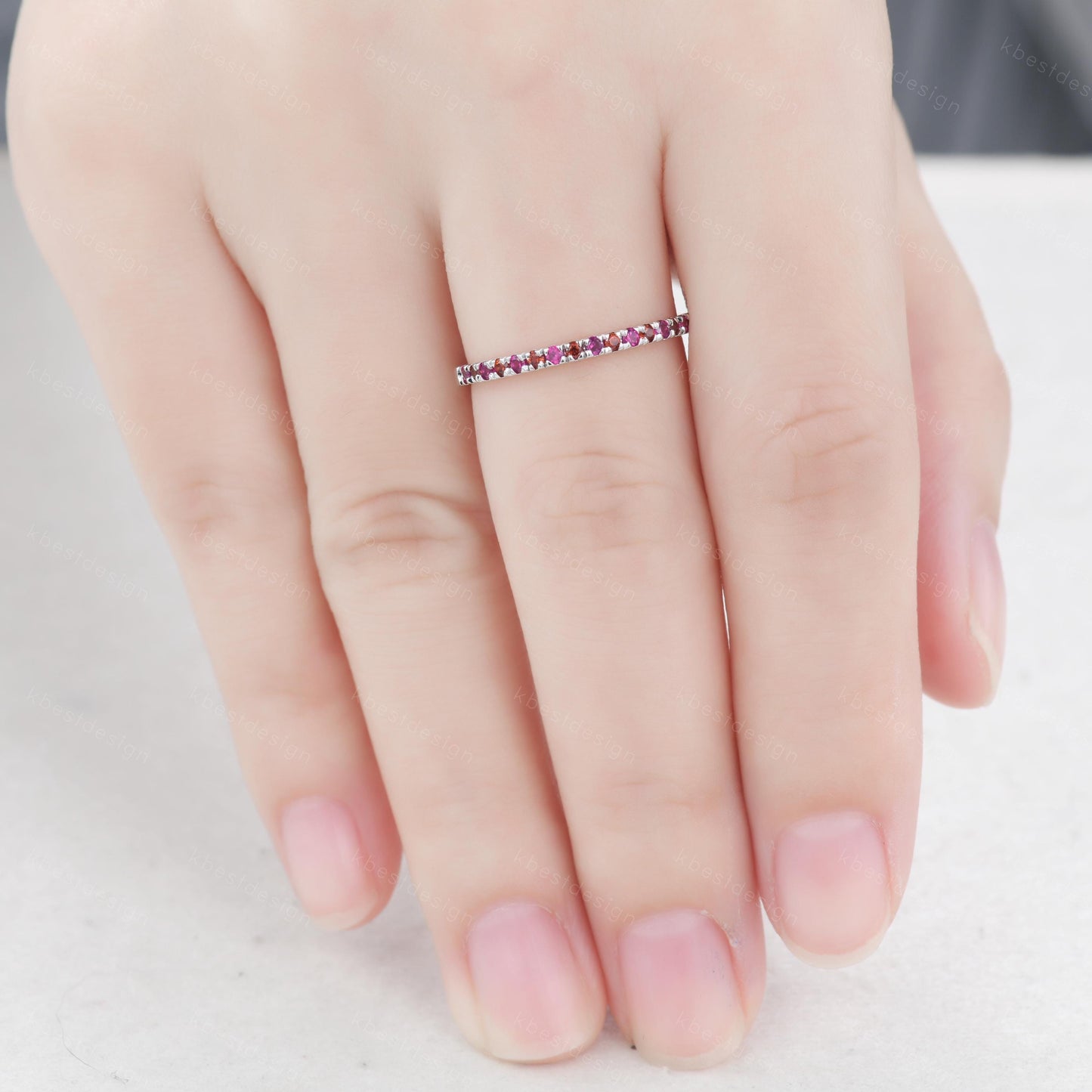 Garnet and Ruby Wedding Ring, Half Eternity Band, Garnet Wedding Ring, Two Birthstone Ring, Gemstone Band, Anniversary Ring