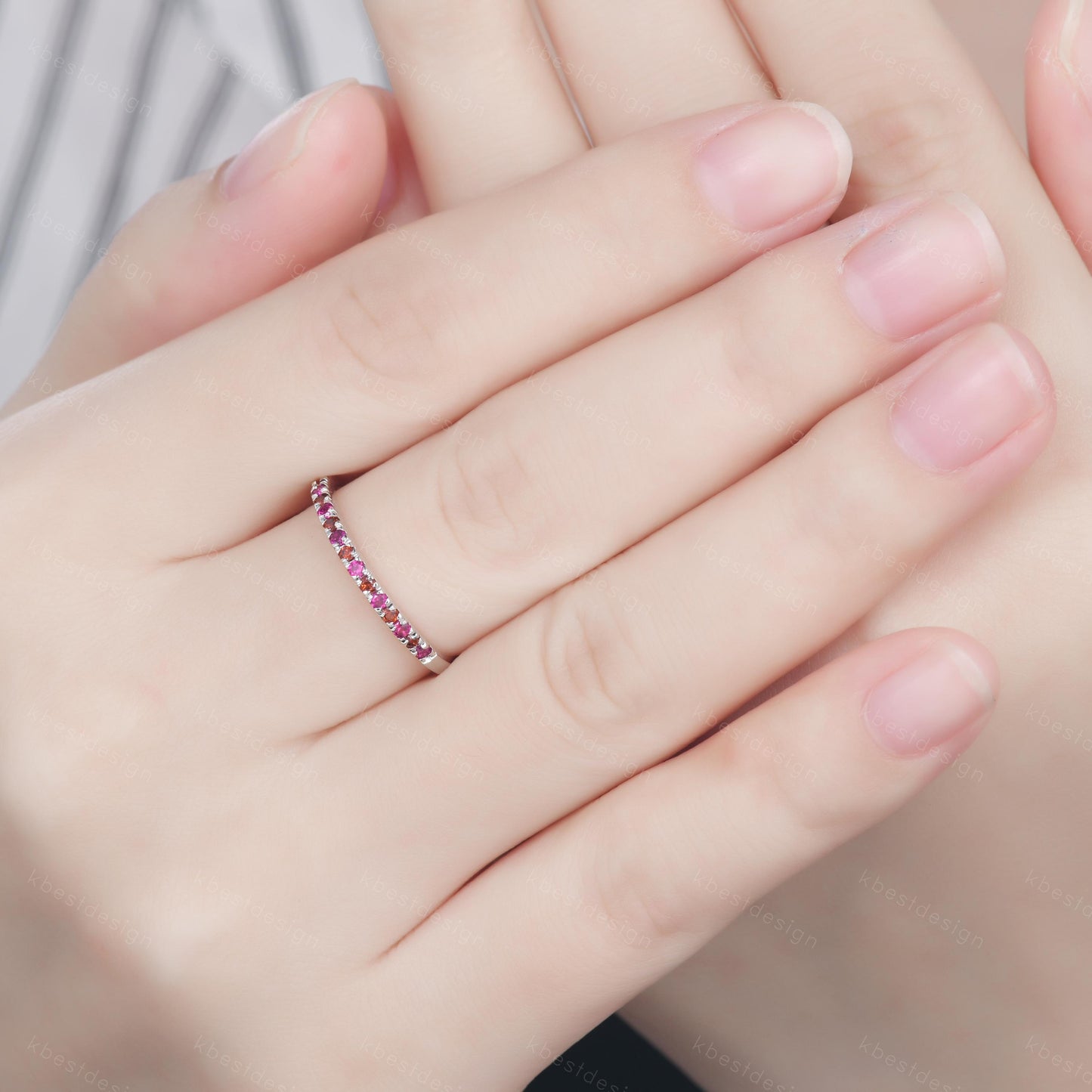 Garnet and Ruby Wedding Ring, Half Eternity Band, Garnet Wedding Ring, Two Birthstone Ring, Gemstone Band, Anniversary Ring