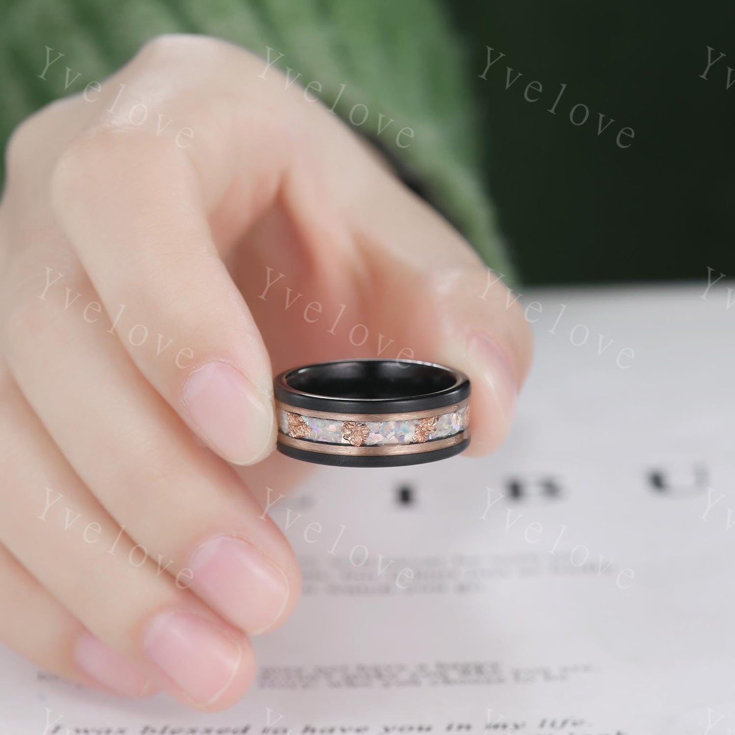 Unique Pear Opal Couples Ring Rose Gold Matching Ring Set His and Hers Wedding Band Mens Opal Ring Couple Promise Ring October Birthstone