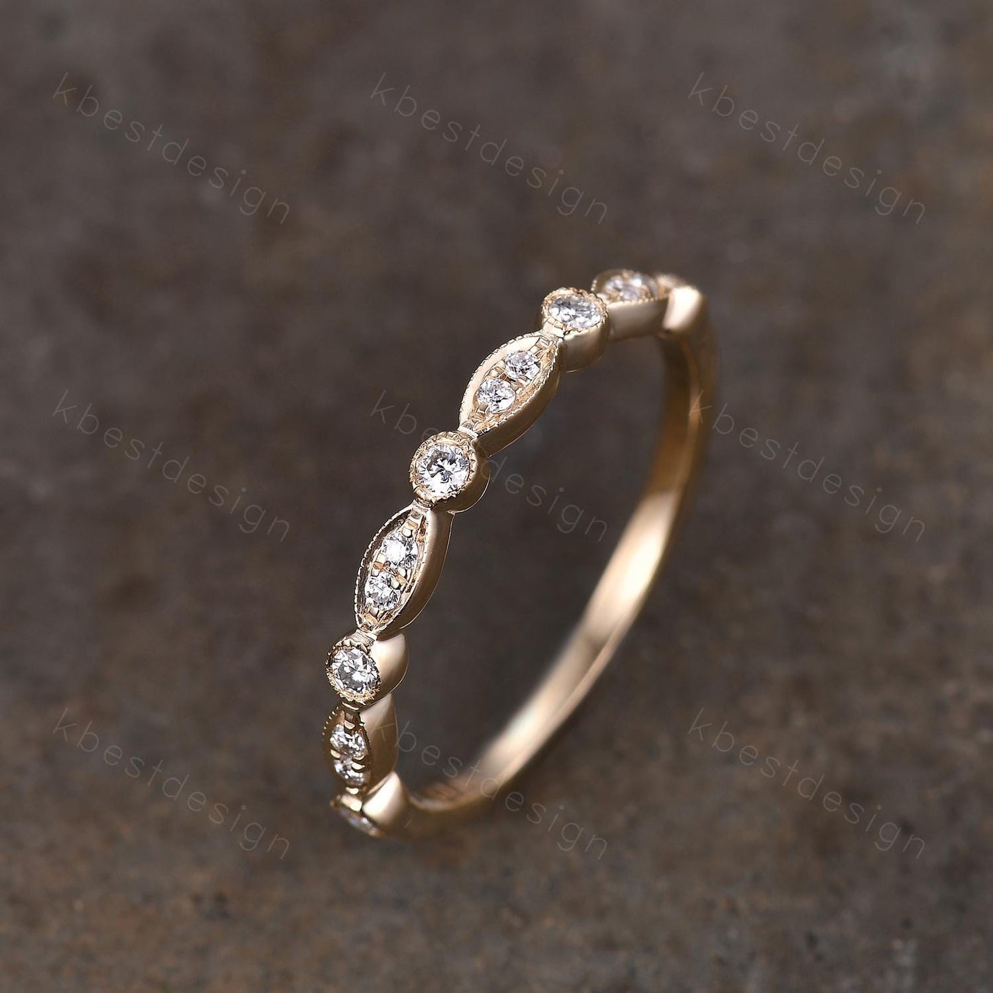 Dainty Moissanite wedding band women art deco half eternity band 14k solid gold wedding band Unique Stacking Matching anniversary ring gift