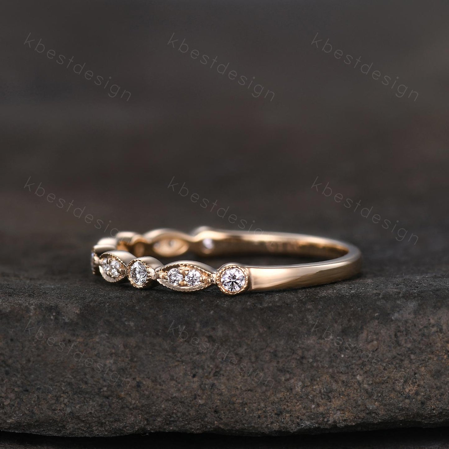 Dainty Moissanite wedding band women art deco half eternity band 14k solid gold wedding band Unique Stacking Matching anniversary ring gift