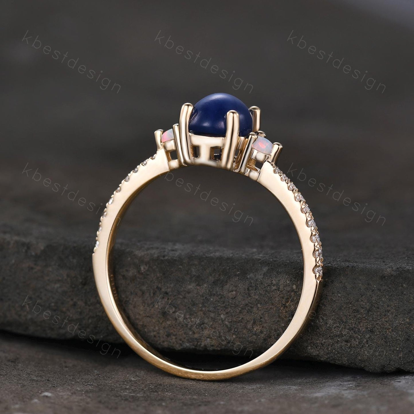 Star Sapphire Engagement Ring Oval Cut Galaxy Crystal Engagement Ring Yellow Gold Opal Three stone Ring Unique Promise Ring September Ring