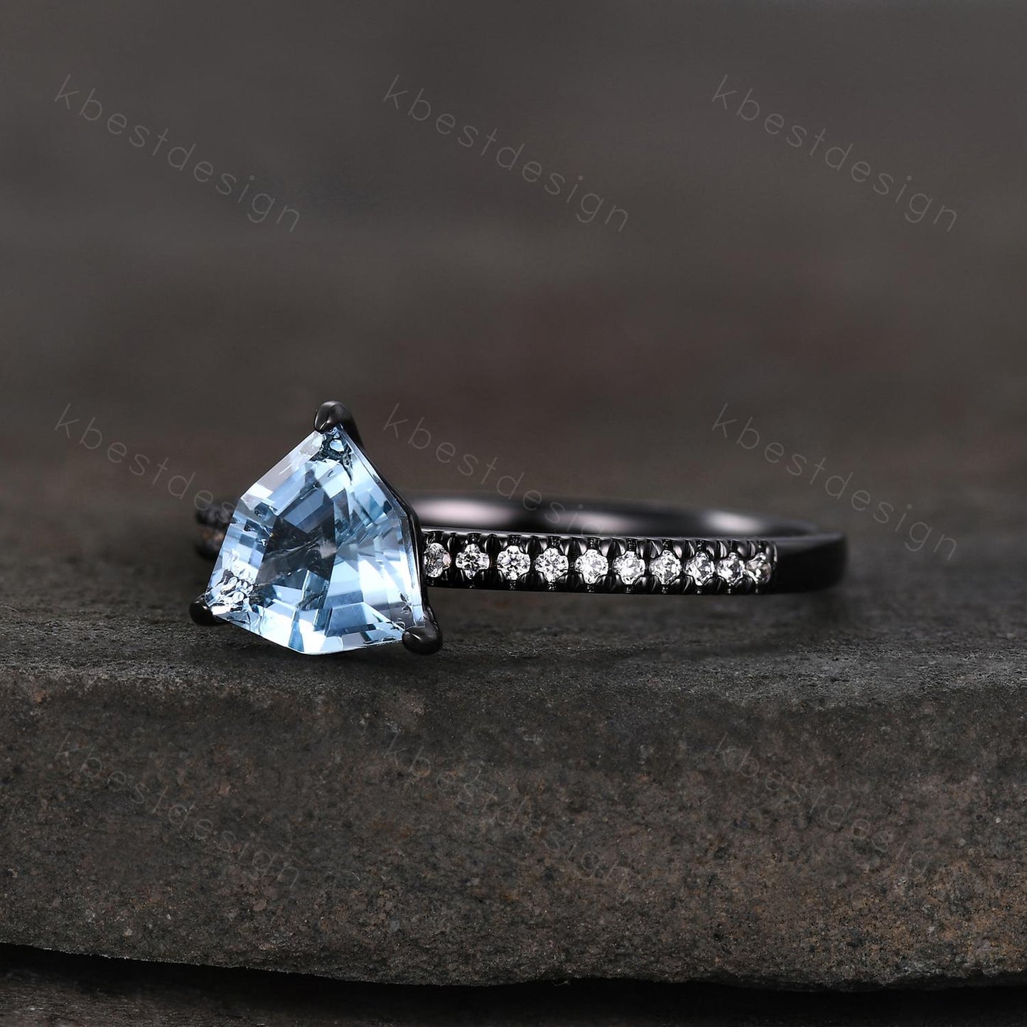 7mm Trillion cut Blue Topaz Ring Gothic Black Gold Ring Unique Irregular Engagement Ring December Gemstone Solitaire Ring Promise Ring