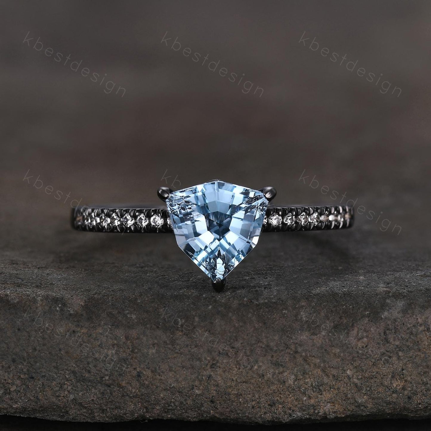 7mm Trillion cut Blue Topaz Ring Gothic Black Gold Ring Unique Irregular Engagement Ring December Gemstone Solitaire Ring Promise Ring