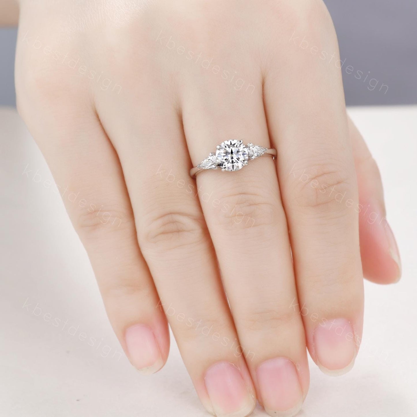 7mm round cut moissanite engagement ring 1.25ct three stone moissanite bridal Ring uniquewedding ring for women promise anniversary ring