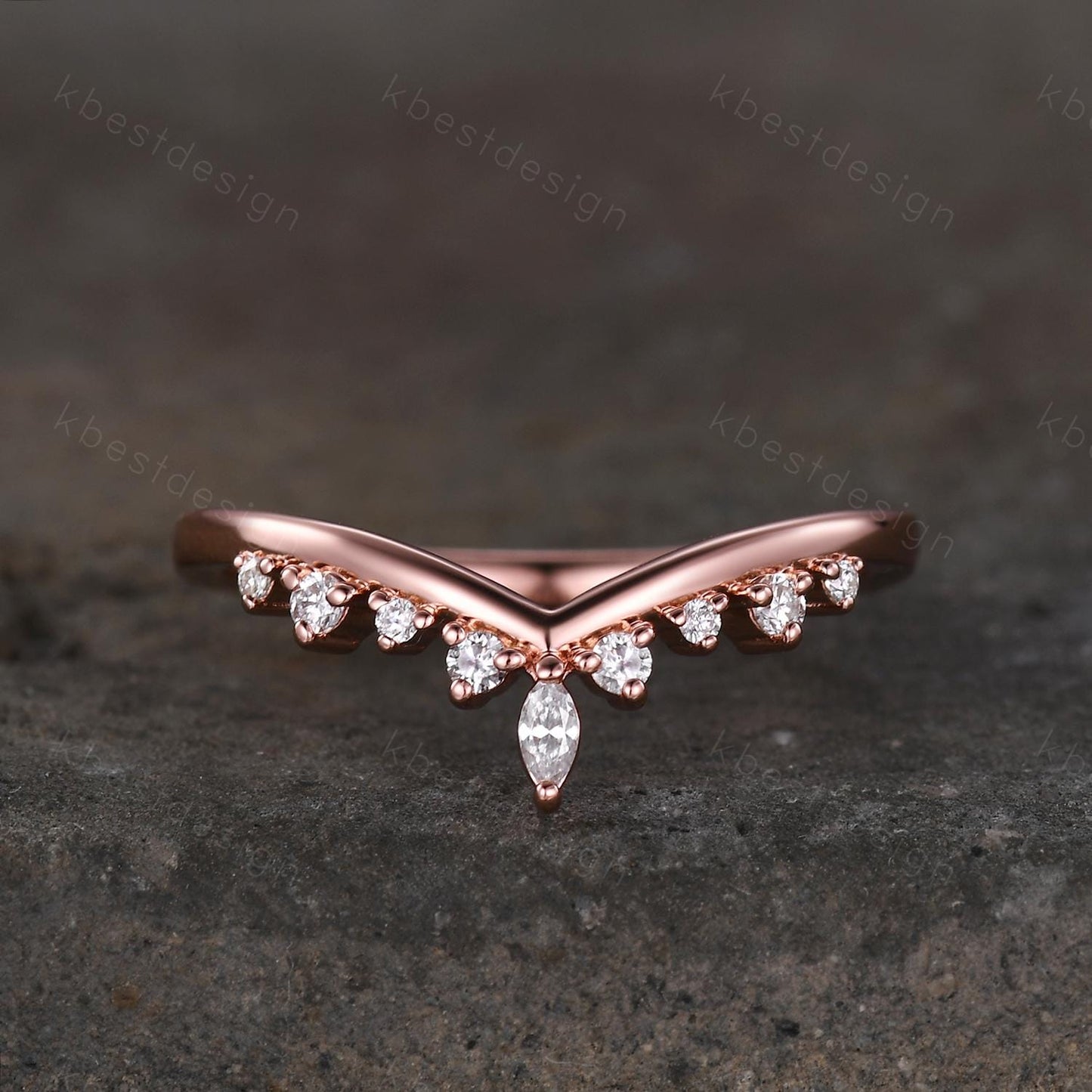 Vintage Curved Moissanite Wedding Band Rose Gold Stacking Band Unique Matching Band for Women Moissanite Jewelry Anniversary Gift