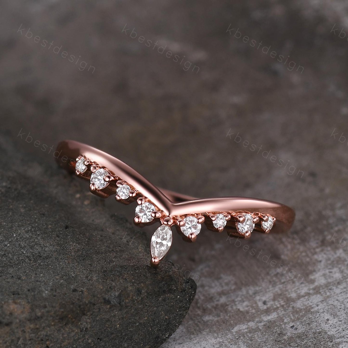 Vintage Curved Moissanite Wedding Band Rose Gold Stacking Band Unique Matching Band for Women Moissanite Jewelry Anniversary Gift