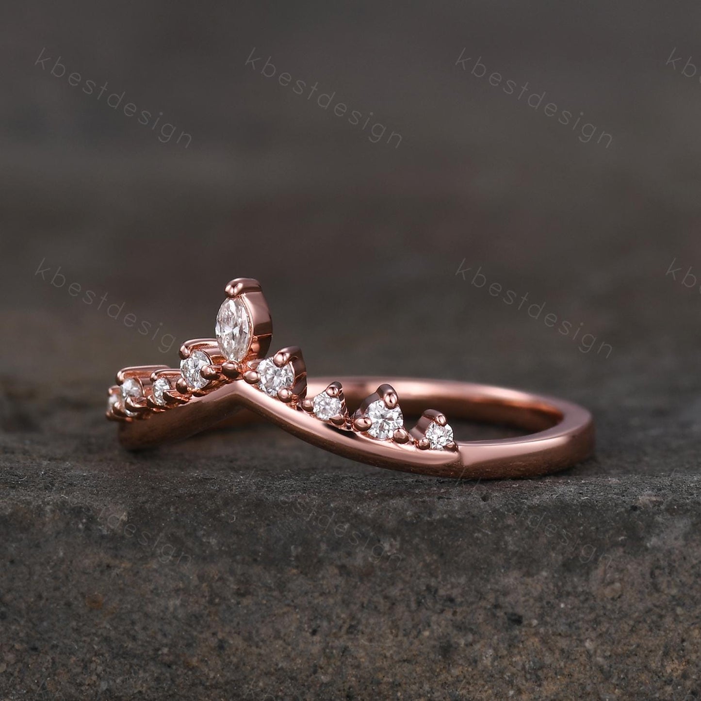 Vintage Curved Moissanite Wedding Band Rose Gold Stacking Band Unique Matching Band for Women Moissanite Jewelry Anniversary Gift