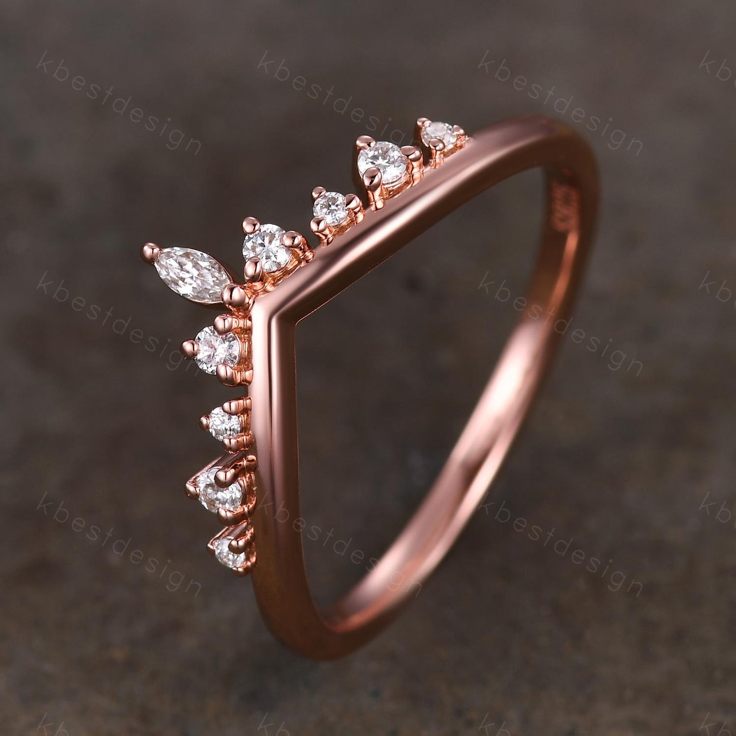 Vintage Curved Moissanite Wedding Band Rose Gold Stacking Band Unique Matching Band for Women Moissanite Jewelry Anniversary Gift