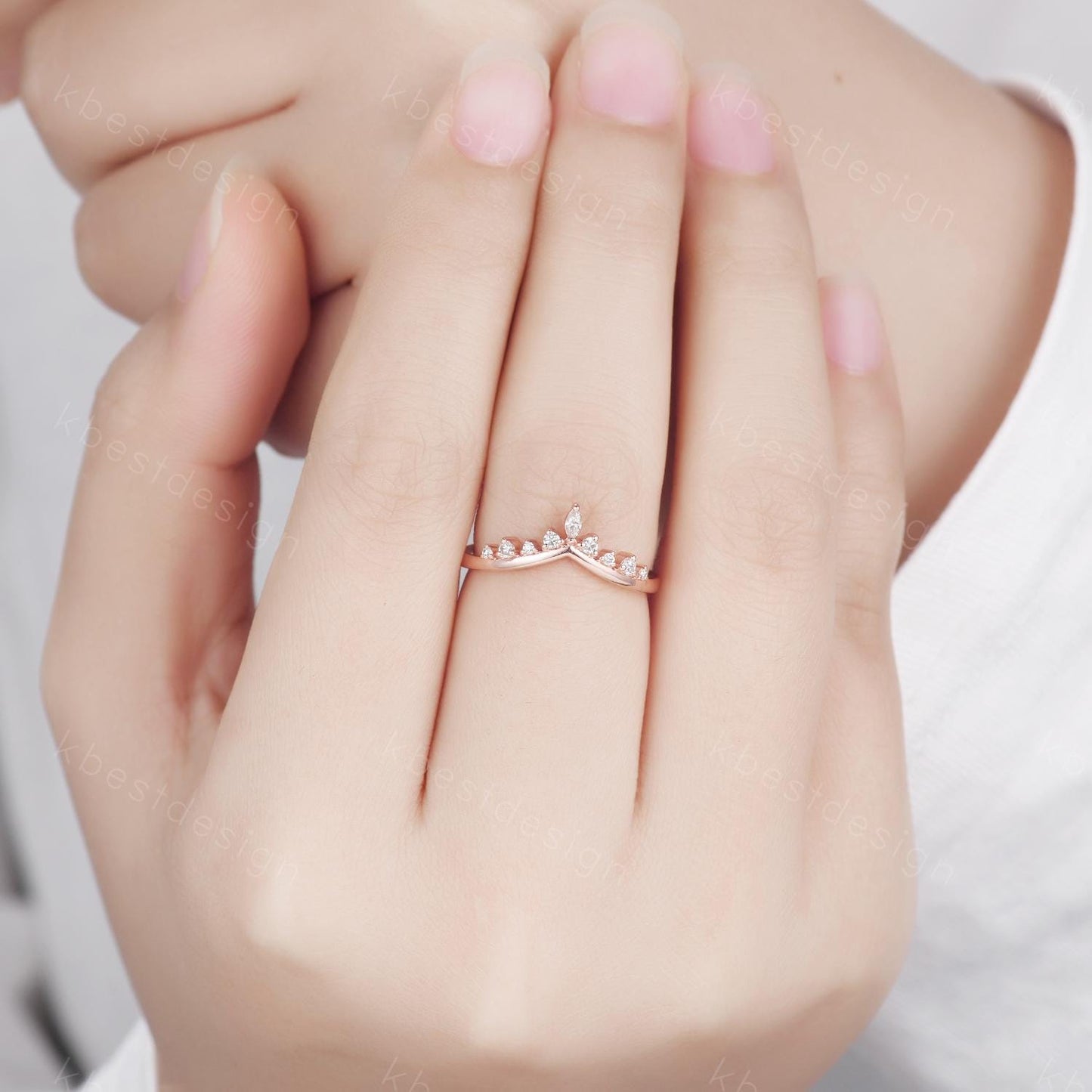Vintage Curved Moissanite Wedding Band Rose Gold Stacking Band Unique Matching Band for Women Moissanite Jewelry Anniversary Gift