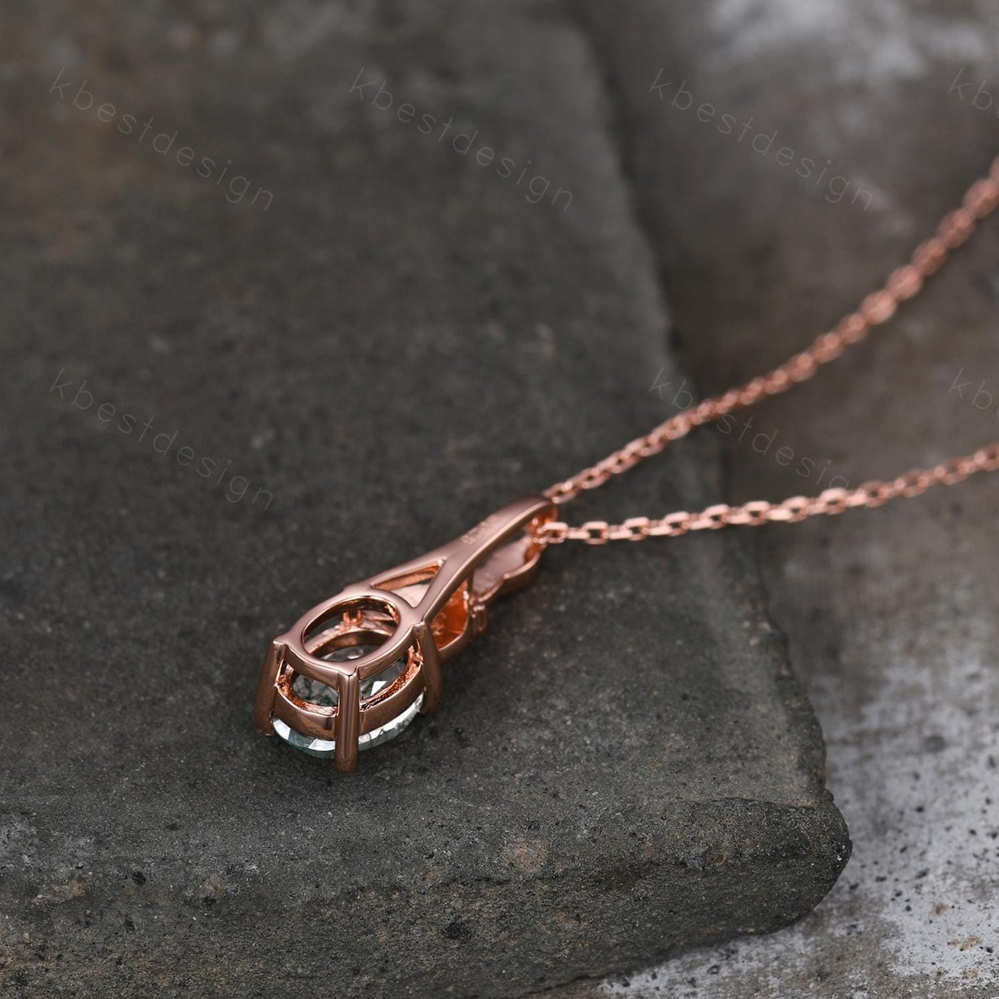Oval cut moss agate necklace women rose gold necklace vine leaf pendant unique art deco bridal promise gift nature inspired necklace