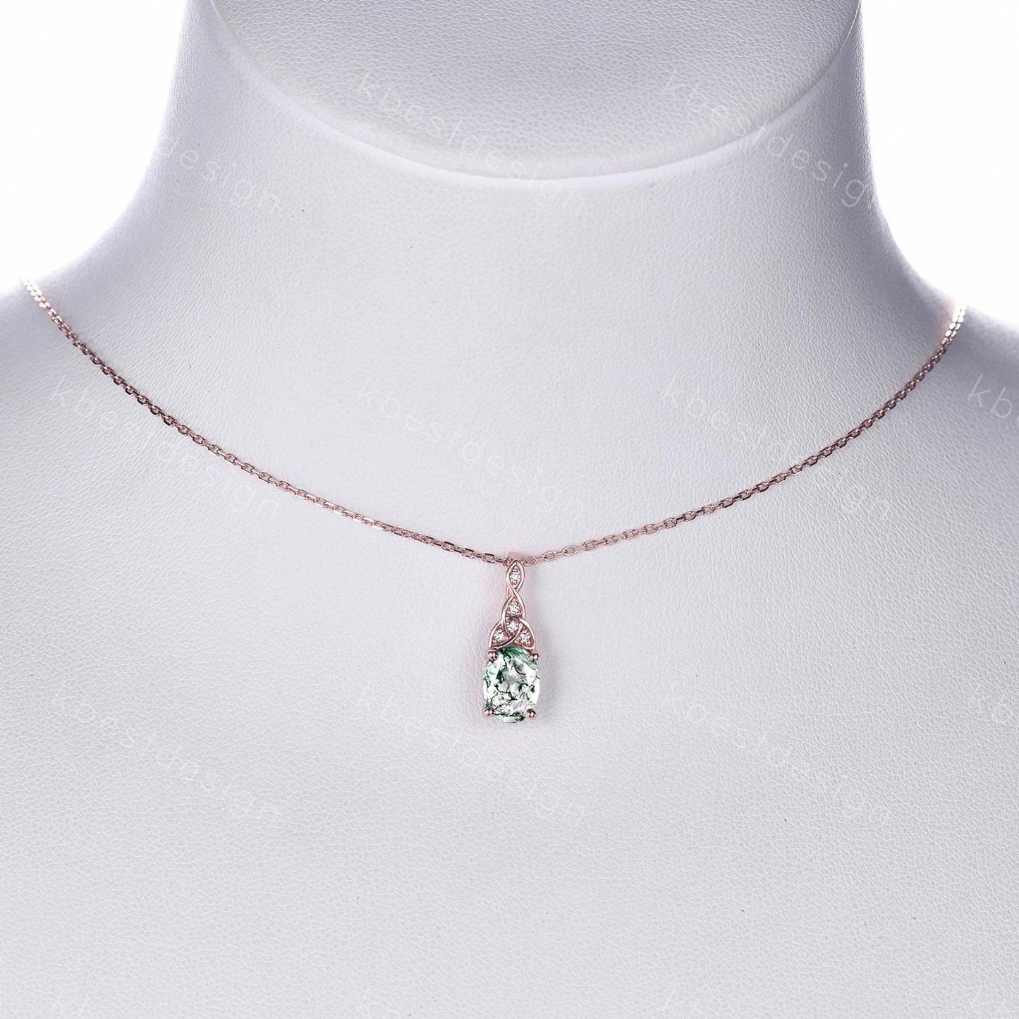 Celtic moss agate necklace women rose gold pendant necklace oval cut pendant art deco green agate necklace anniversary gift for her