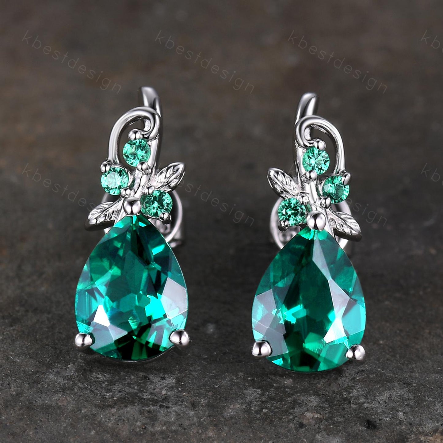 Nature inspired emerald earrings women 925 silver earring studs teardrop earrings art deco May birthstone studs anniversary gift for her