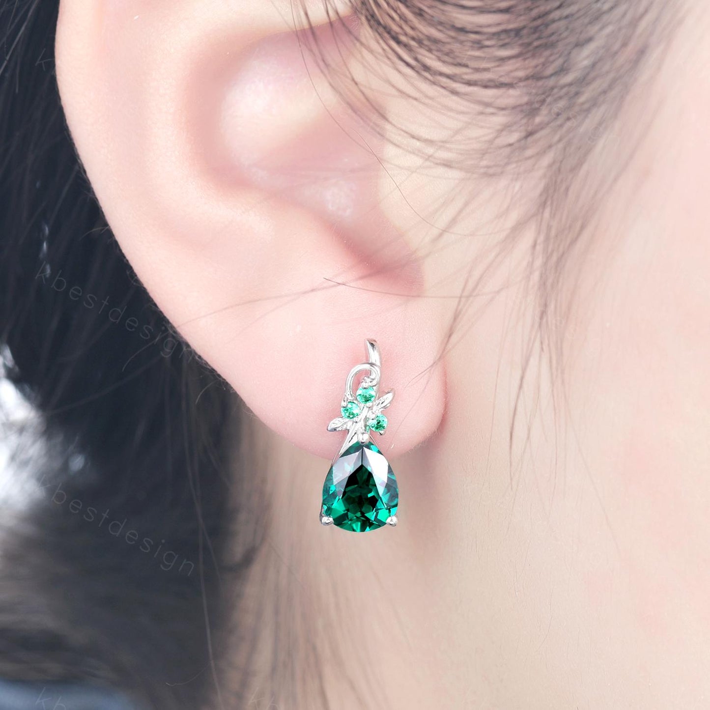 Nature inspired emerald earrings women 925 silver earring studs teardrop earrings art deco May birthstone studs anniversary gift for her