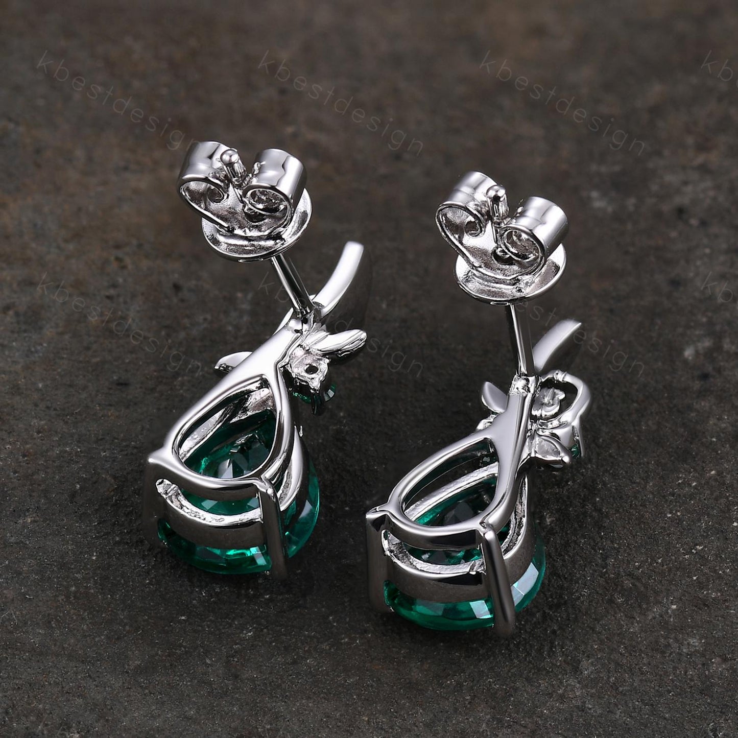 Nature inspired emerald earrings women 925 silver earring studs teardrop earrings art deco May birthstone studs anniversary gift for her