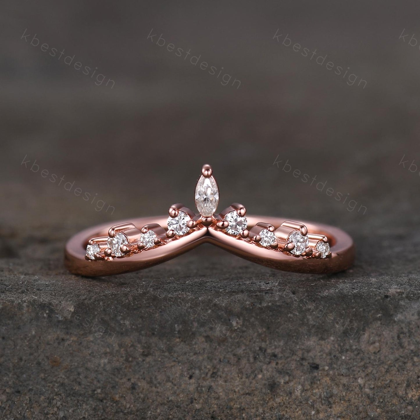 Vintage Curved Moissanite Wedding Band Rose Gold Stacking Band Unique Matching Band for Women Moissanite Jewelry Anniversary Gift