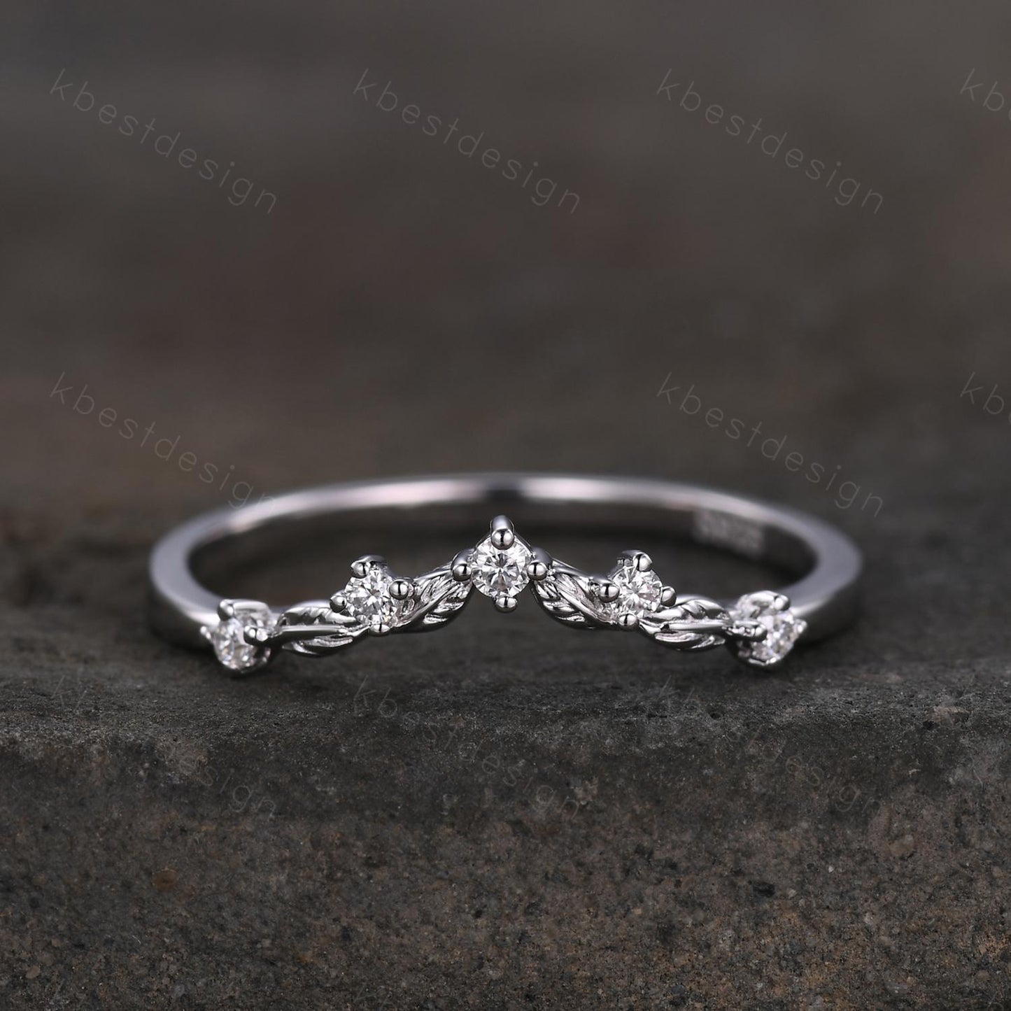 Unique Curved Moissanite Wedding Band Women Sterling Silver Ring Nature Leaf Style Stacking Matching Band Bridal Anniversary Ring