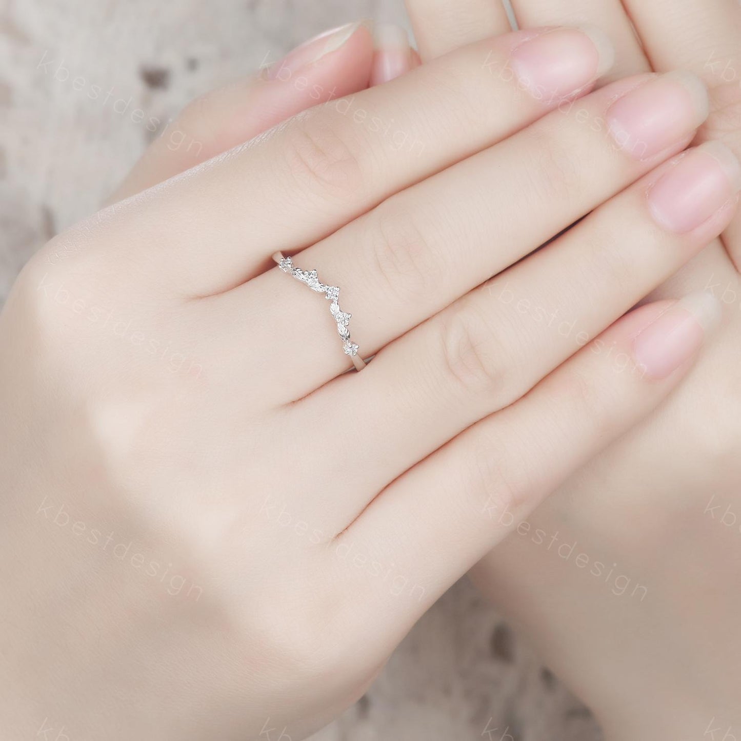 Unique Curved Moissanite Wedding Band Women Sterling Silver Ring Nature Leaf Style Stacking Matching Band Bridal Anniversary Ring
