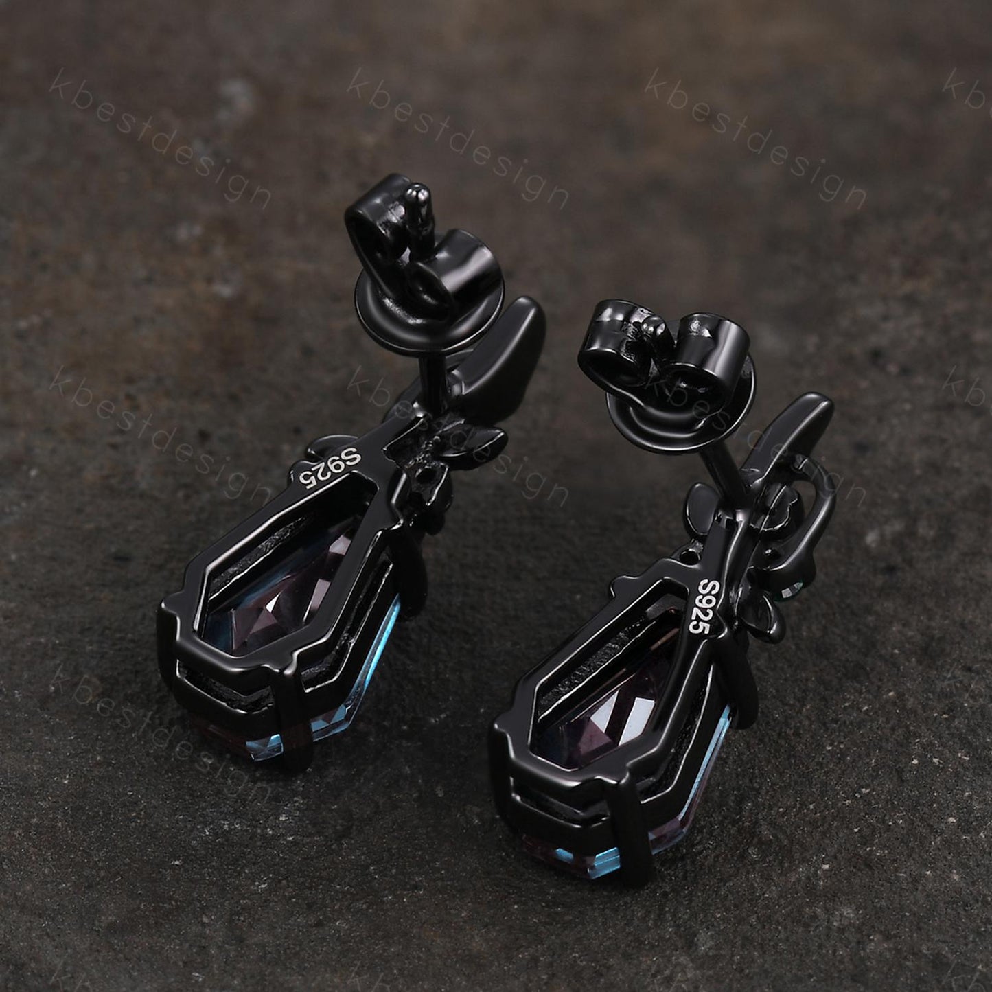 Nature inspired Lavender Amethyst earrings women black gold earring studs coffin cut earrings art deco twig studs anniversary gift for her