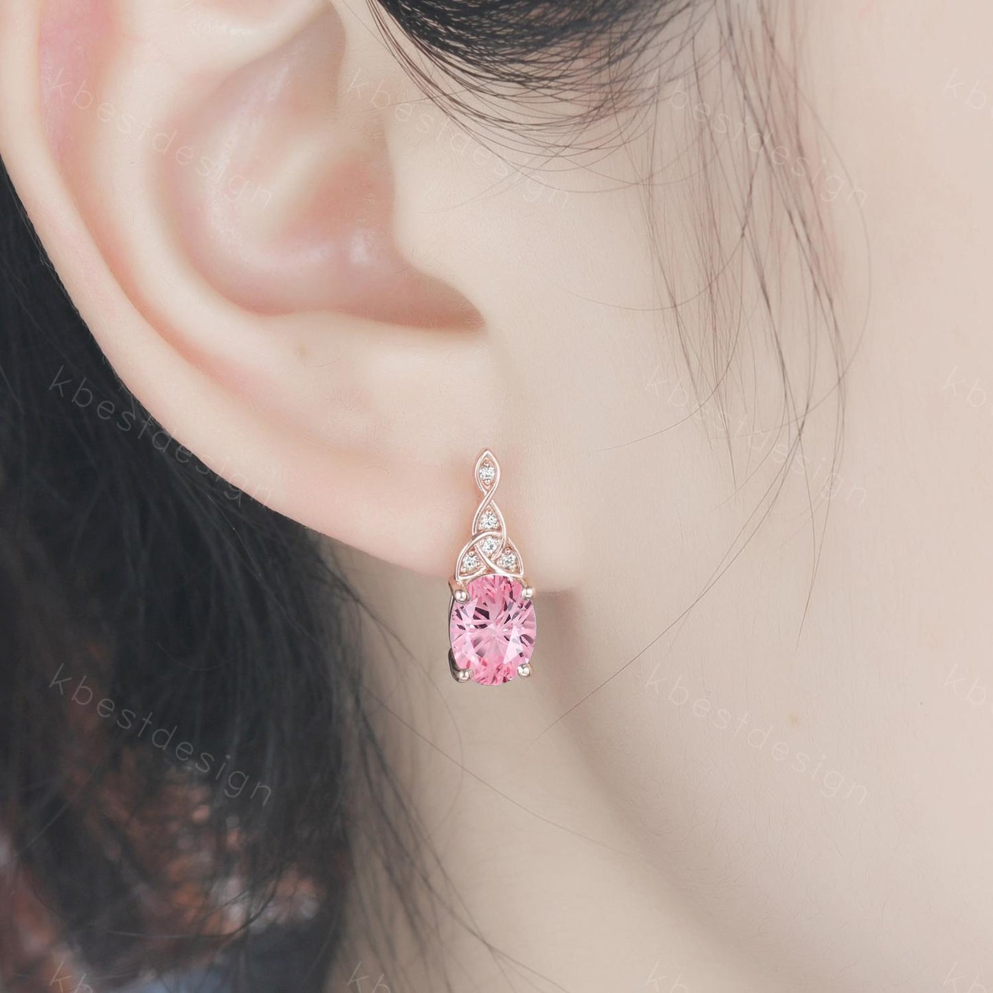 Fireworks pink sapphire earrings women rose gold earring studs oval cut earrings art deco celtic studs pink jewelry anniversary gift for her