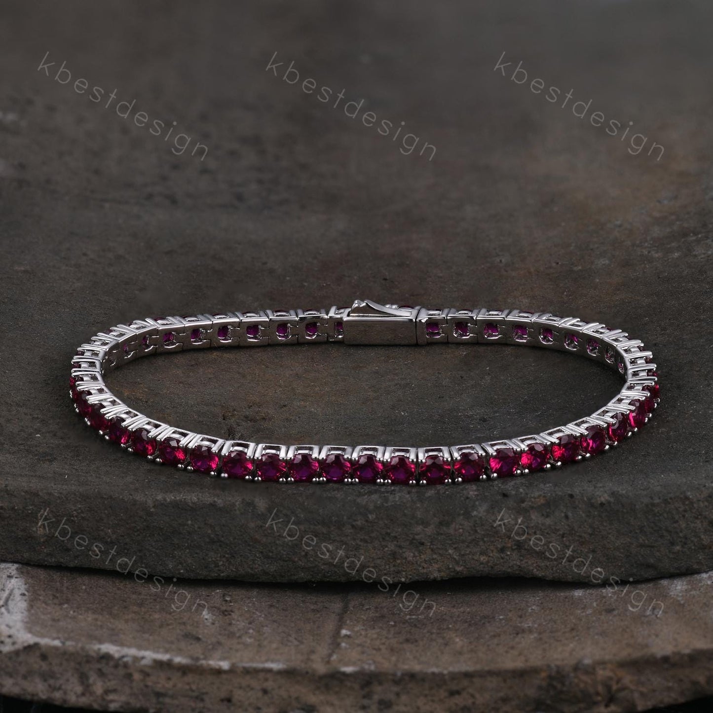 Unique 3mm Ruby Tennis Bracelet, 6.00TCW Round Cut Bracelet for Women, Wedding Jewelry, Dainty Silver Bracelet, Sparkling Gemstone Chain