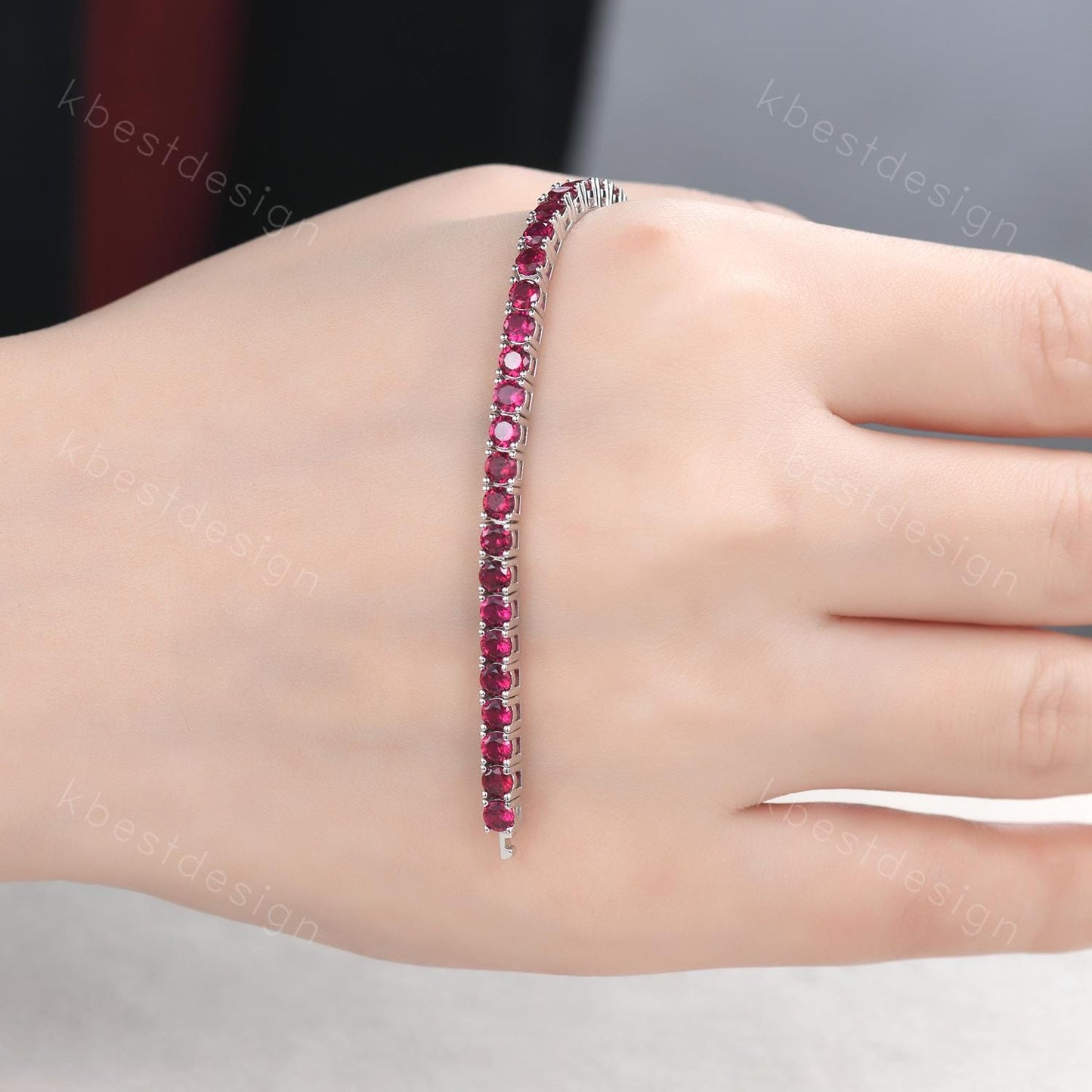 Unique 3mm Ruby Tennis Bracelet, 6.00TCW Round Cut Bracelet for Women, Wedding Jewelry, Dainty Silver Bracelet, Sparkling Gemstone Chain
