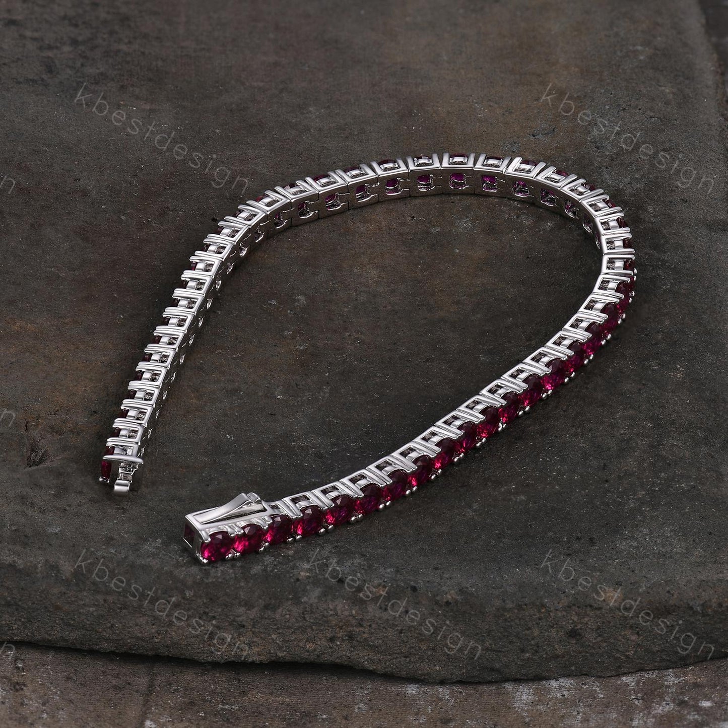 Unique 3mm Ruby Tennis Bracelet, 6.00TCW Round Cut Bracelet for Women, Wedding Jewelry, Dainty Silver Bracelet, Sparkling Gemstone Chain