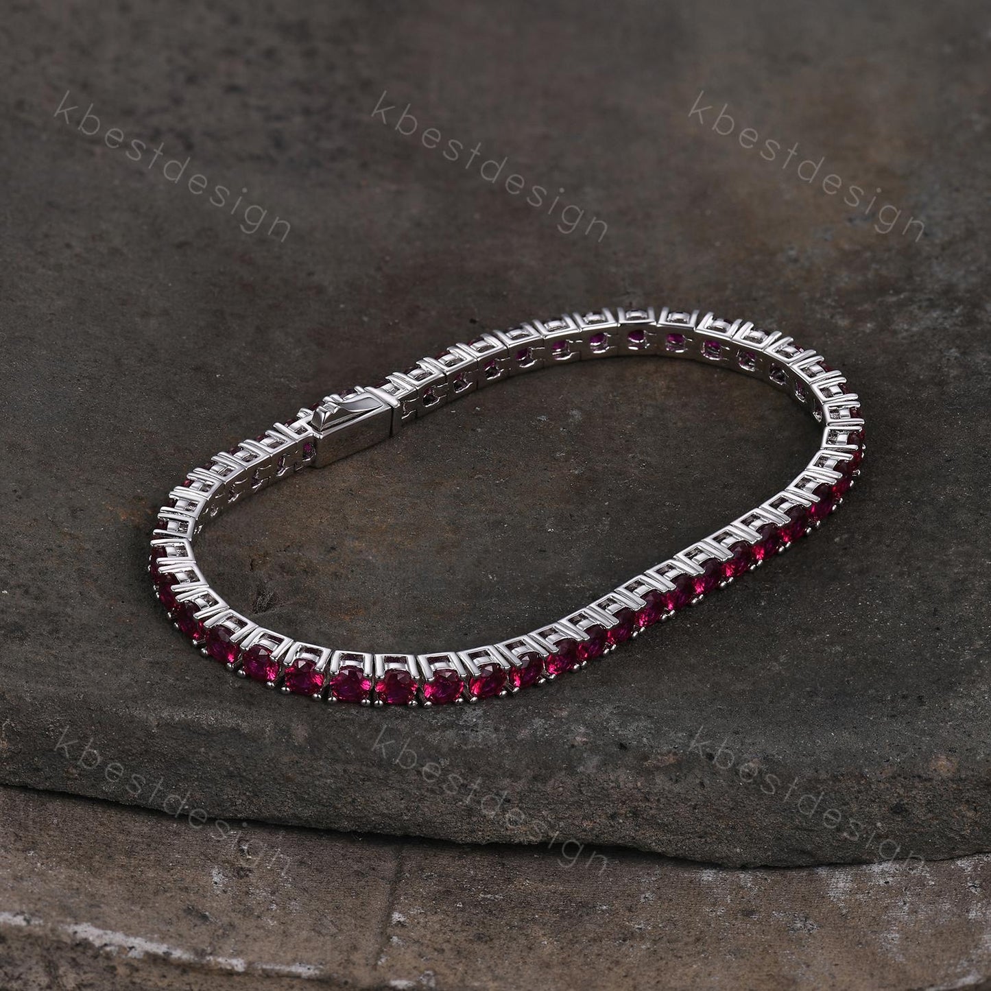 Unique 3mm Ruby Tennis Bracelet, 6.00TCW Round Cut Bracelet for Women, Wedding Jewelry, Dainty Silver Bracelet, Sparkling Gemstone Chain