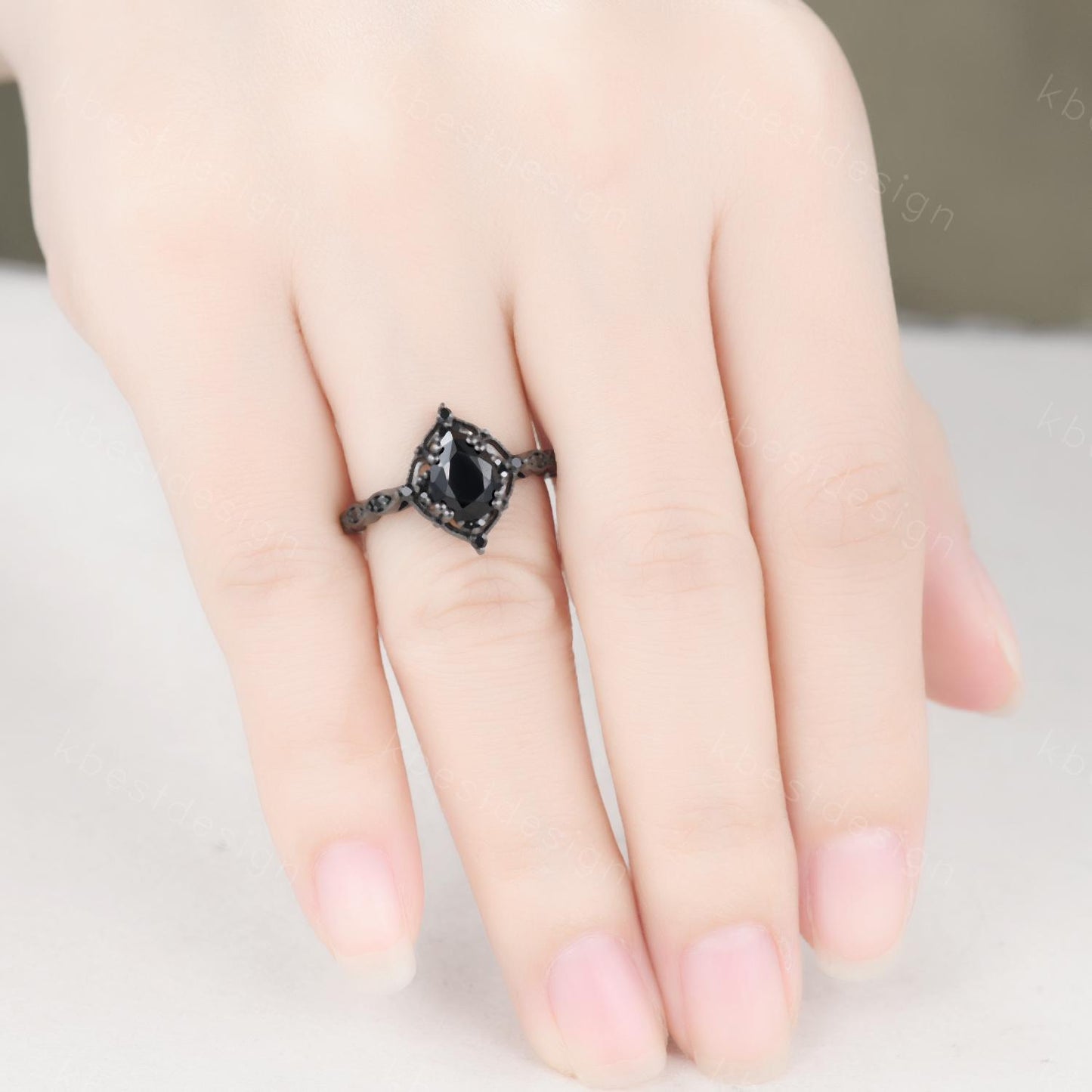 Vintage black onyx engagement ring art deco black gold ring pear shaped black gemstone ring unique black spinel ring Promise ring