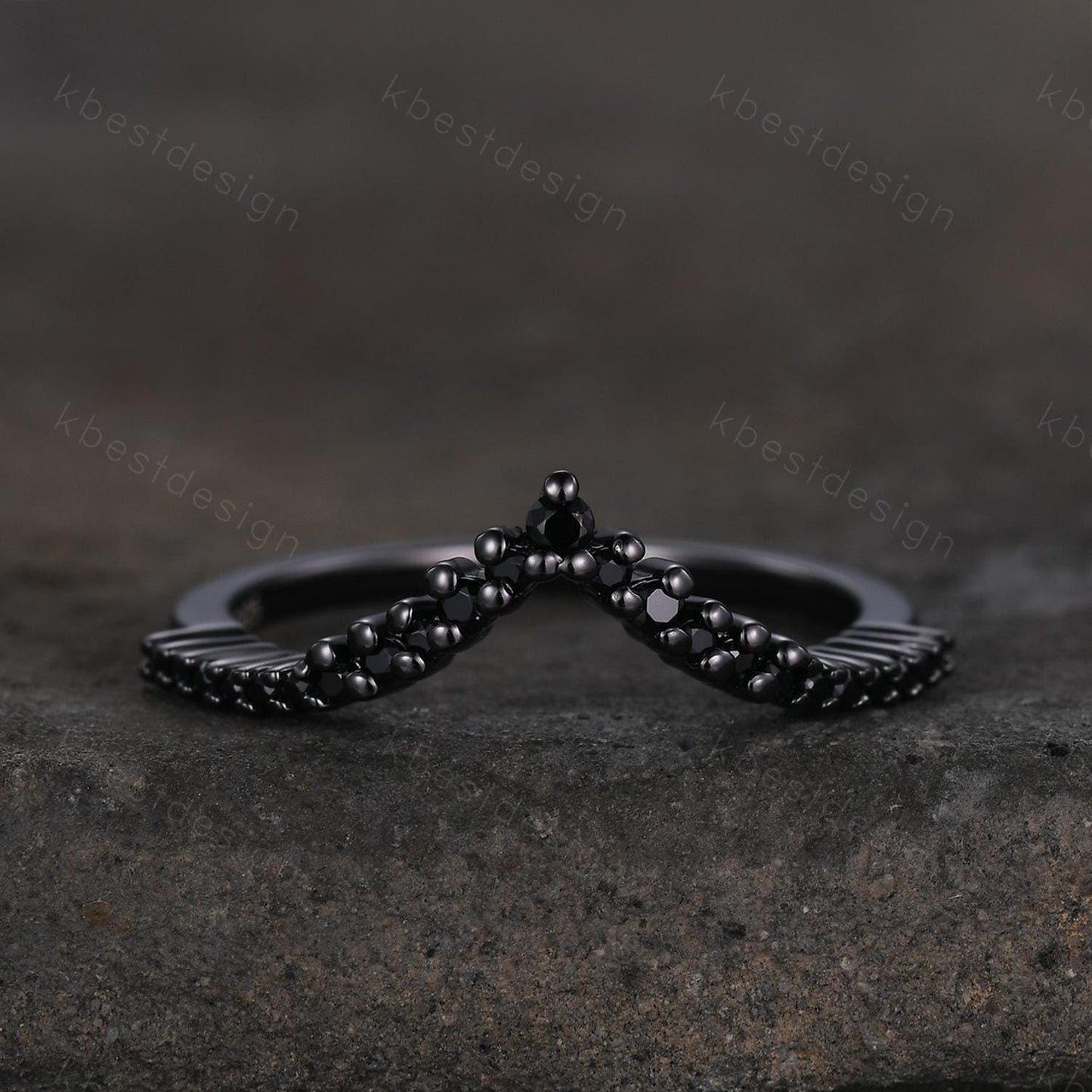 Unique curved black spinel wedding band dainty black gold band for women half eternity stacking matching band bridal anniversary band gift