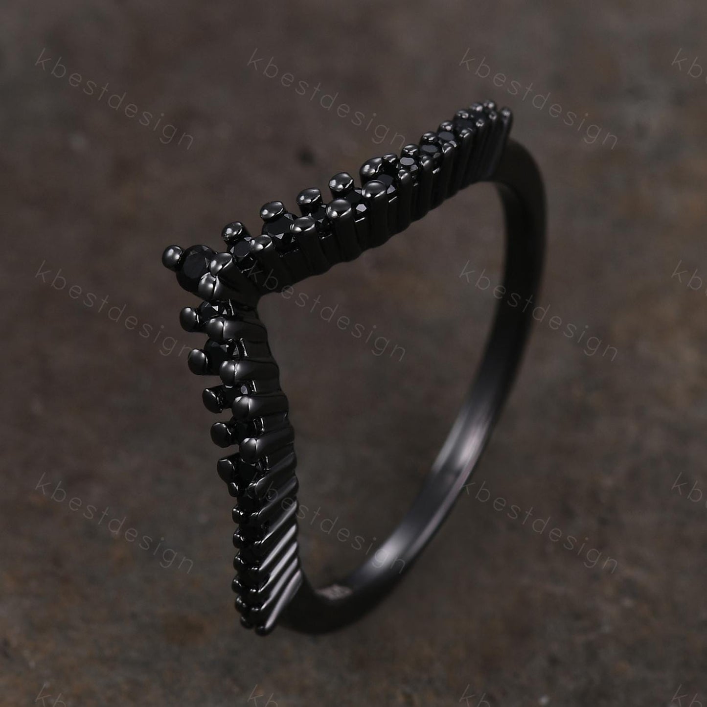 Unique curved black spinel wedding band dainty black gold band for women half eternity stacking matching band bridal anniversary band gift