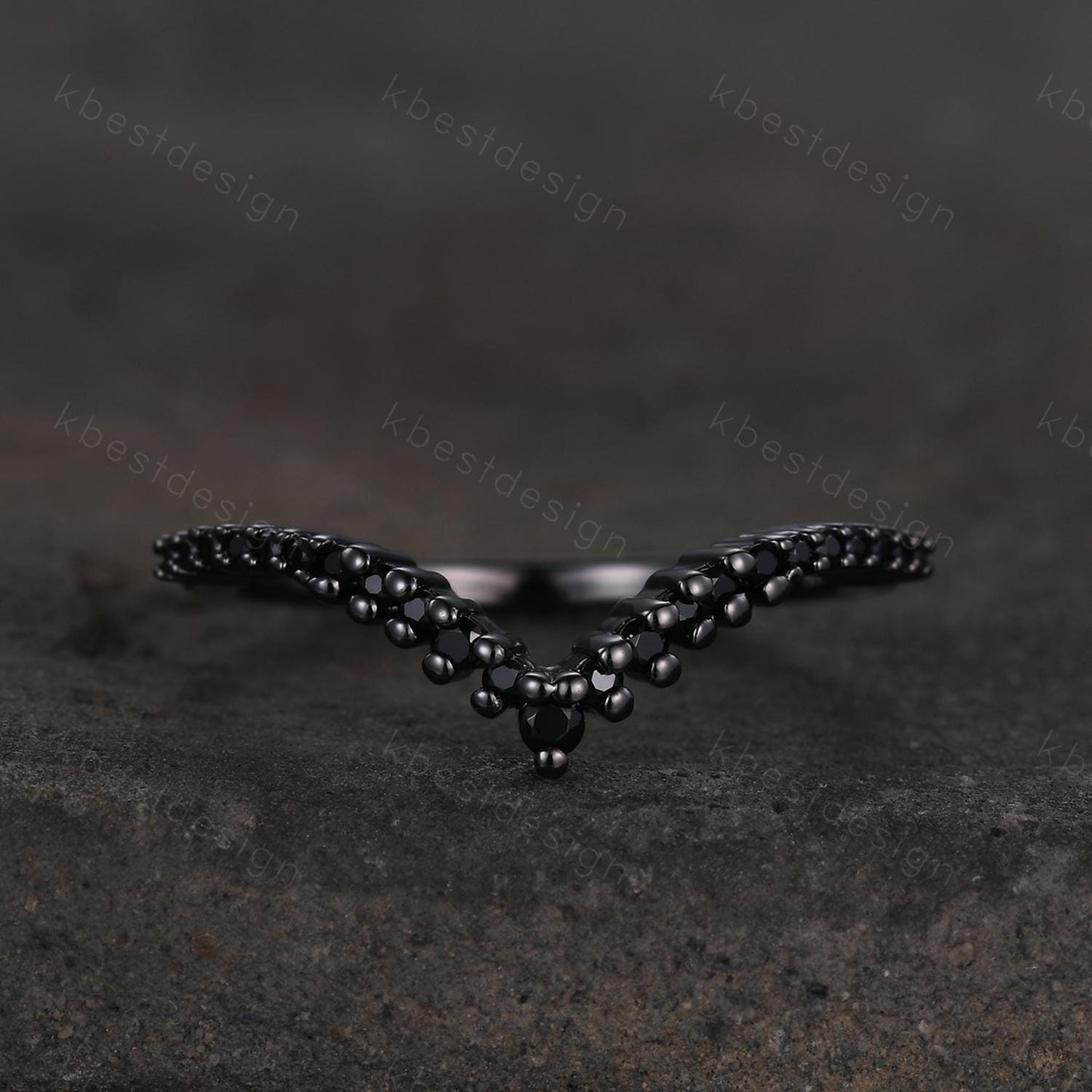 Unique curved black spinel wedding band dainty black gold band for women half eternity stacking matching band bridal anniversary band gift