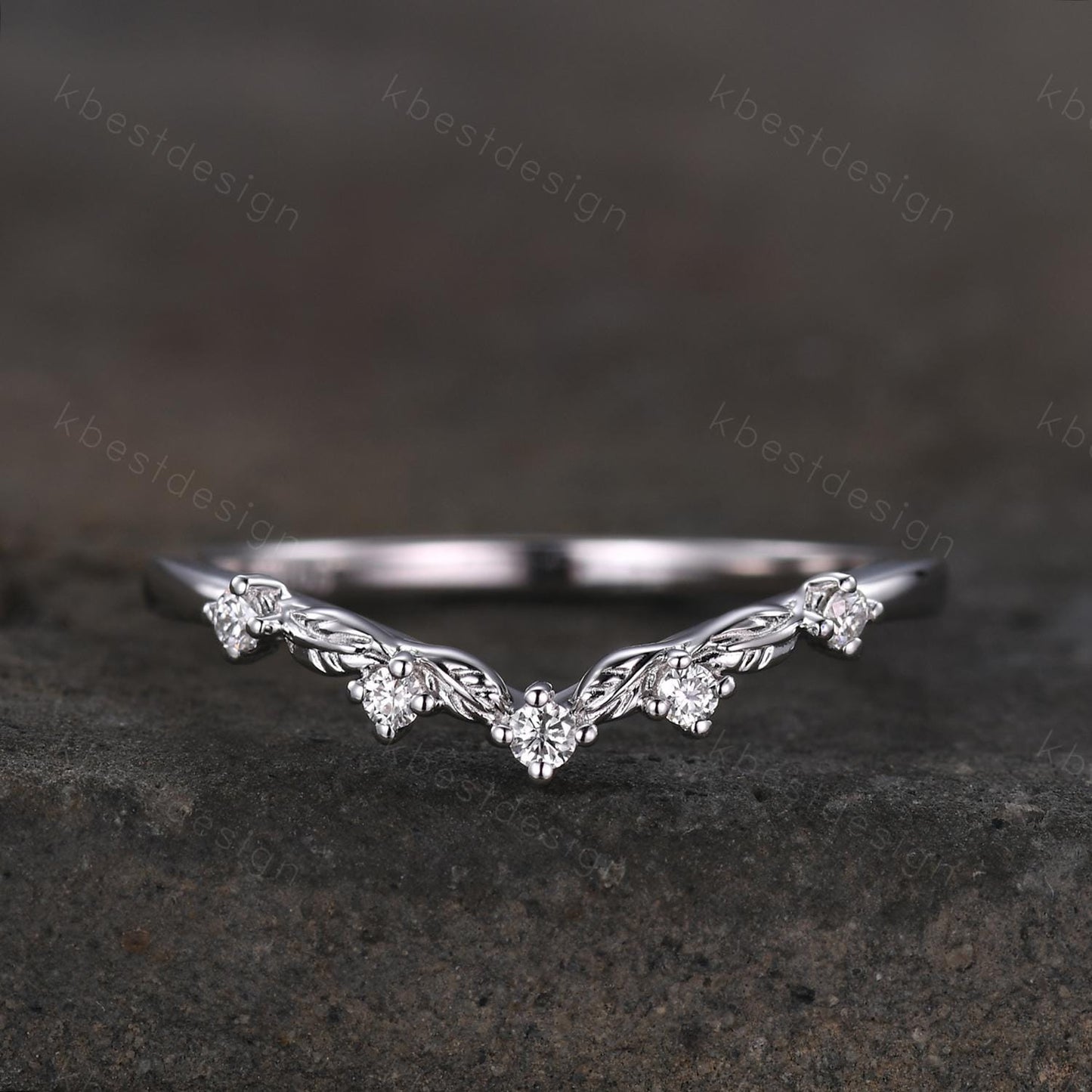 Unique Curved Moissanite Wedding Band Women Sterling Silver Ring Nature Leaf Style Stacking Matching Band Bridal Anniversary Ring