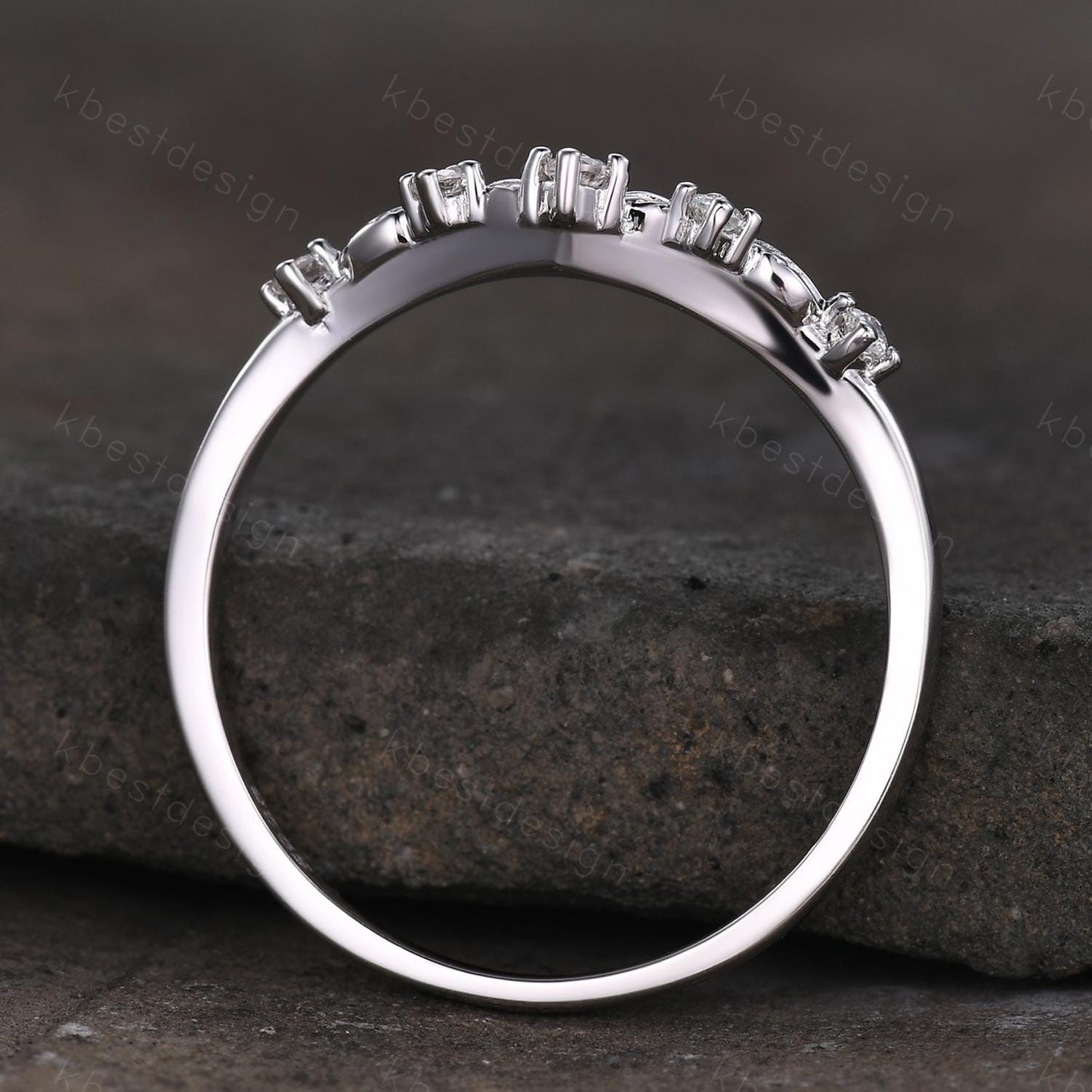 Unique Curved Moissanite Wedding Band Women Sterling Silver Ring Nature Leaf Style Stacking Matching Band Bridal Anniversary Ring