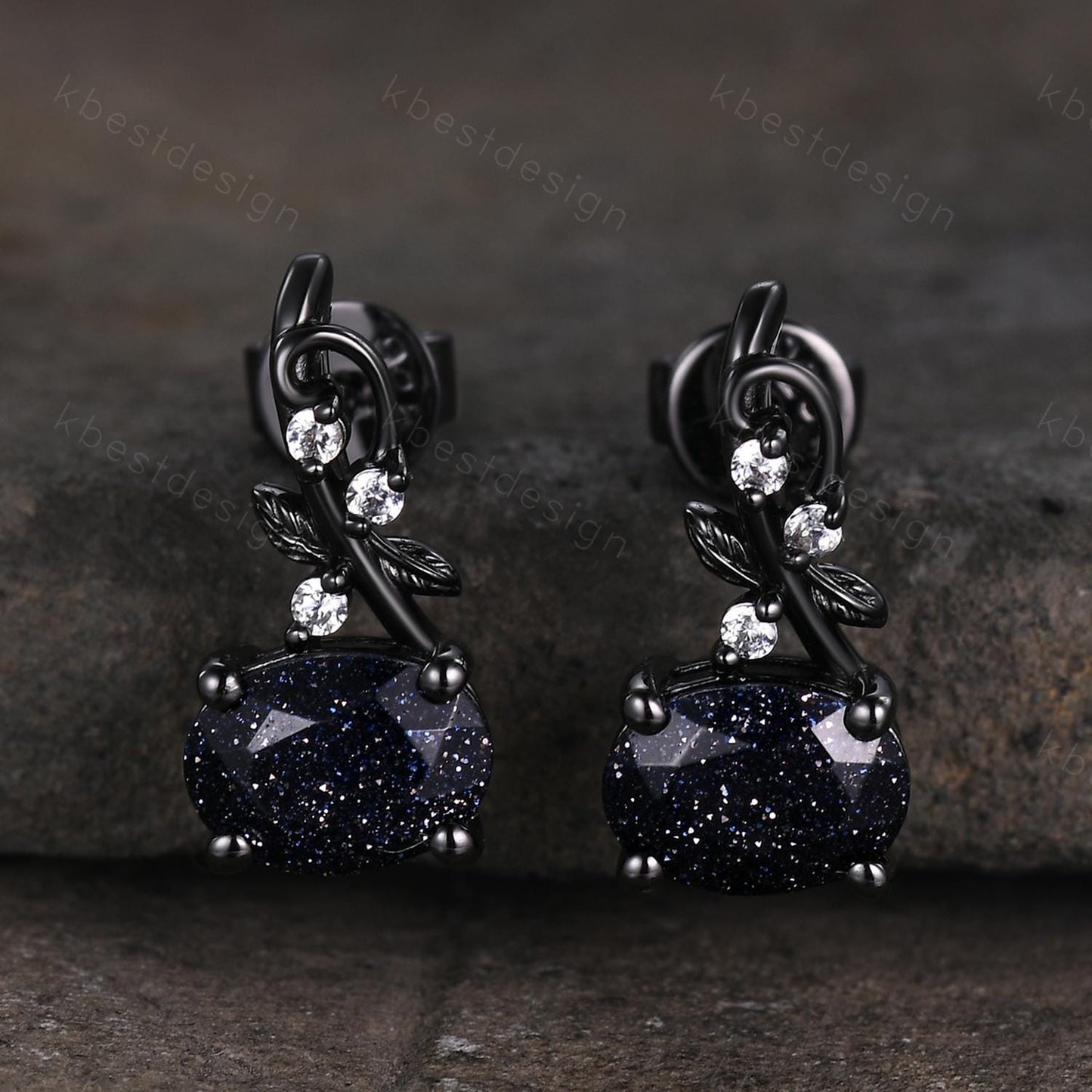 Galaxy sandstone stud earrings, black gold blue sandstone earring studs, best friend gift, nature inspired studs, anniversary gift for her