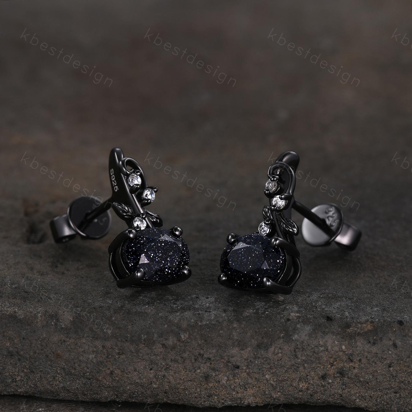 Galaxy sandstone stud earrings, black gold blue sandstone earring studs, best friend gift, nature inspired studs, anniversary gift for her